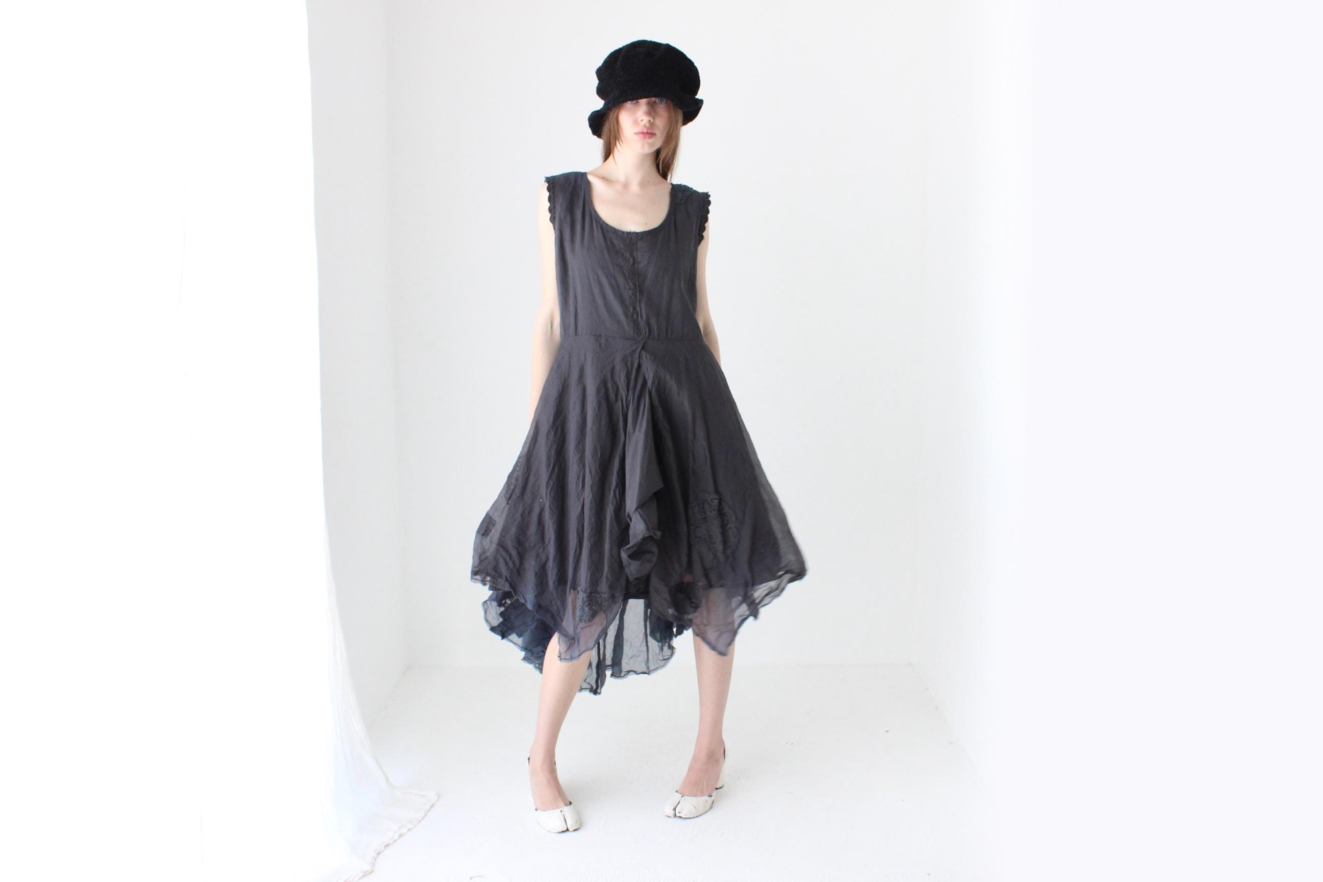 2000s Arty Cotton Gauze & Organdy Voluminous Wired Ruffle Dress by Ewa I Walla