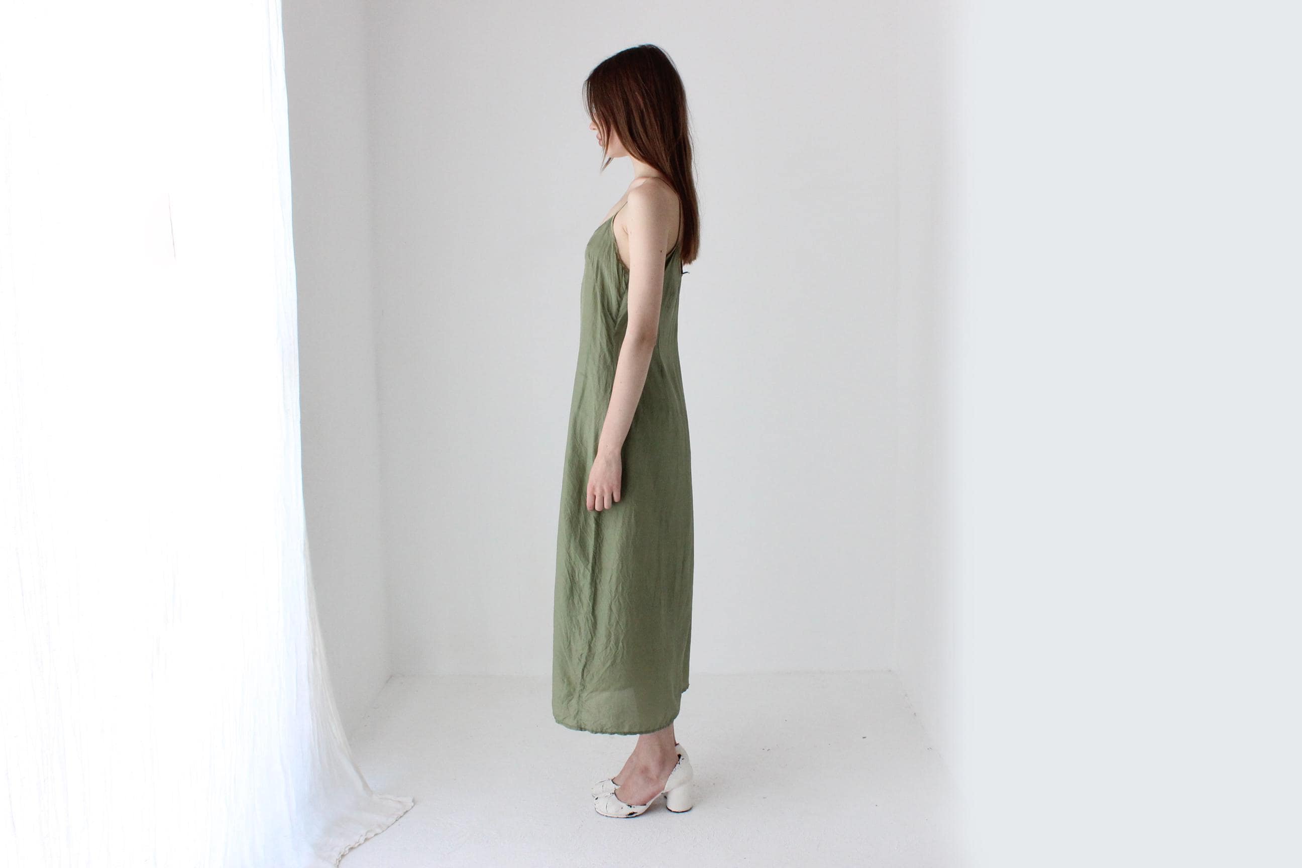 90s Pure Silk Olive Green Relaxed Slip