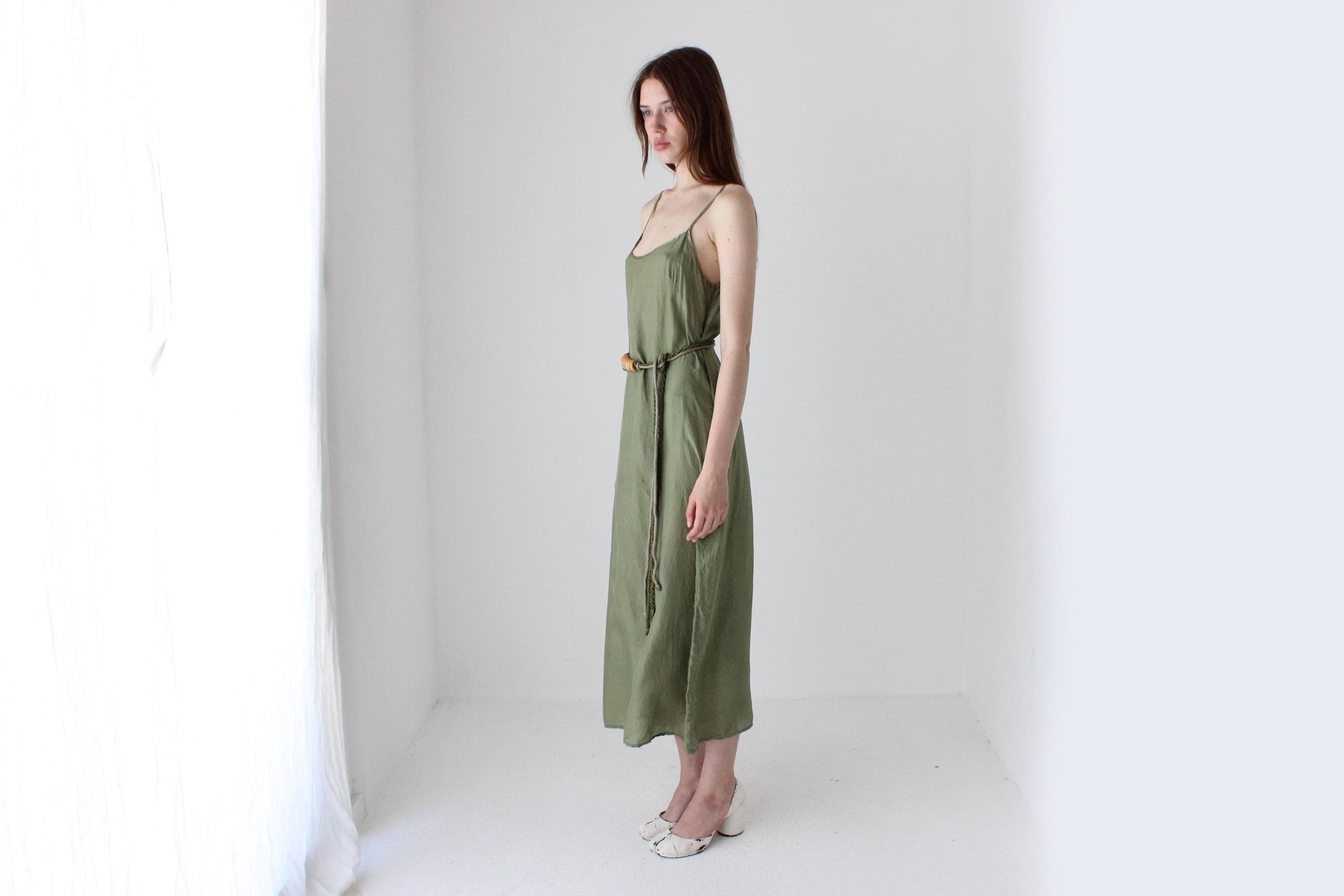 90s Pure Silk Olive Green Relaxed Slip