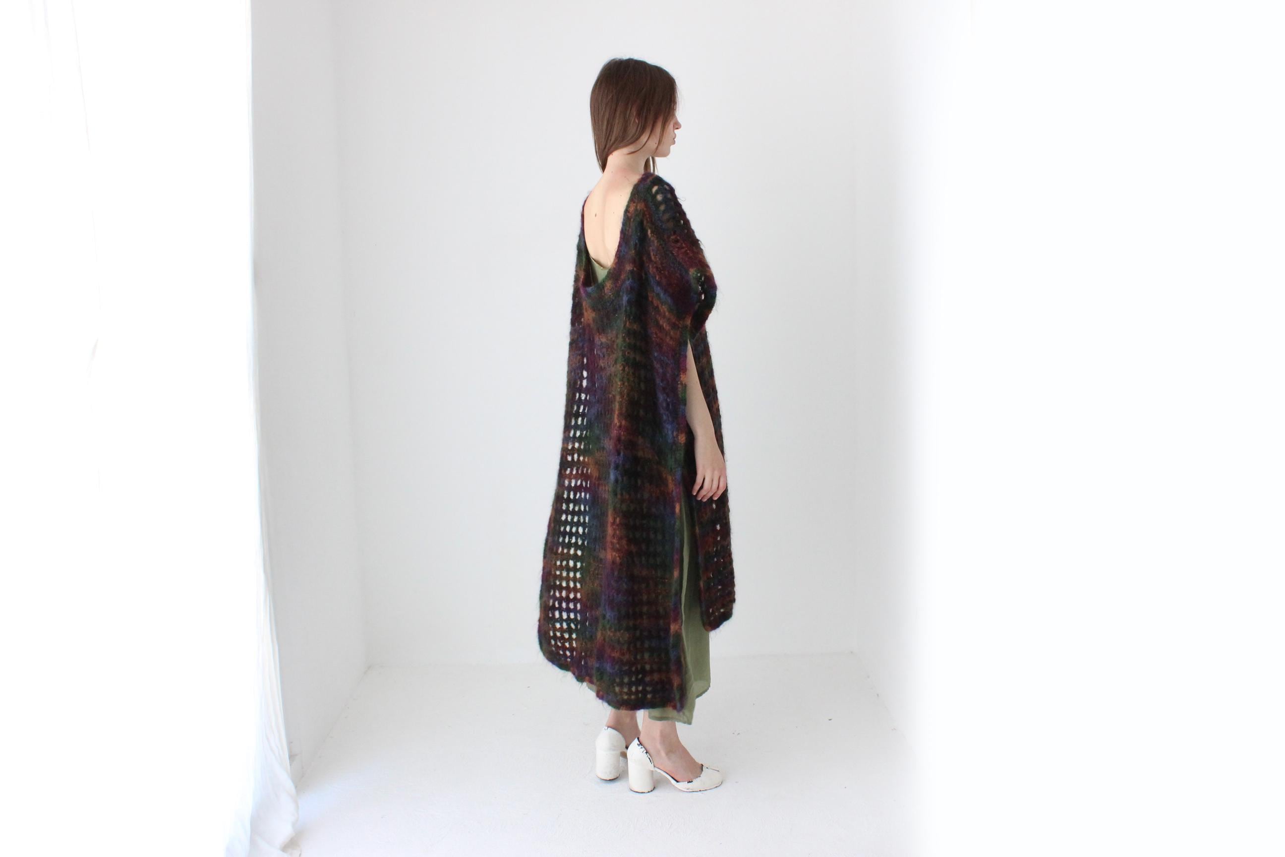90s Hand Knit Mohair Free Size Open Sided Poncho Dress