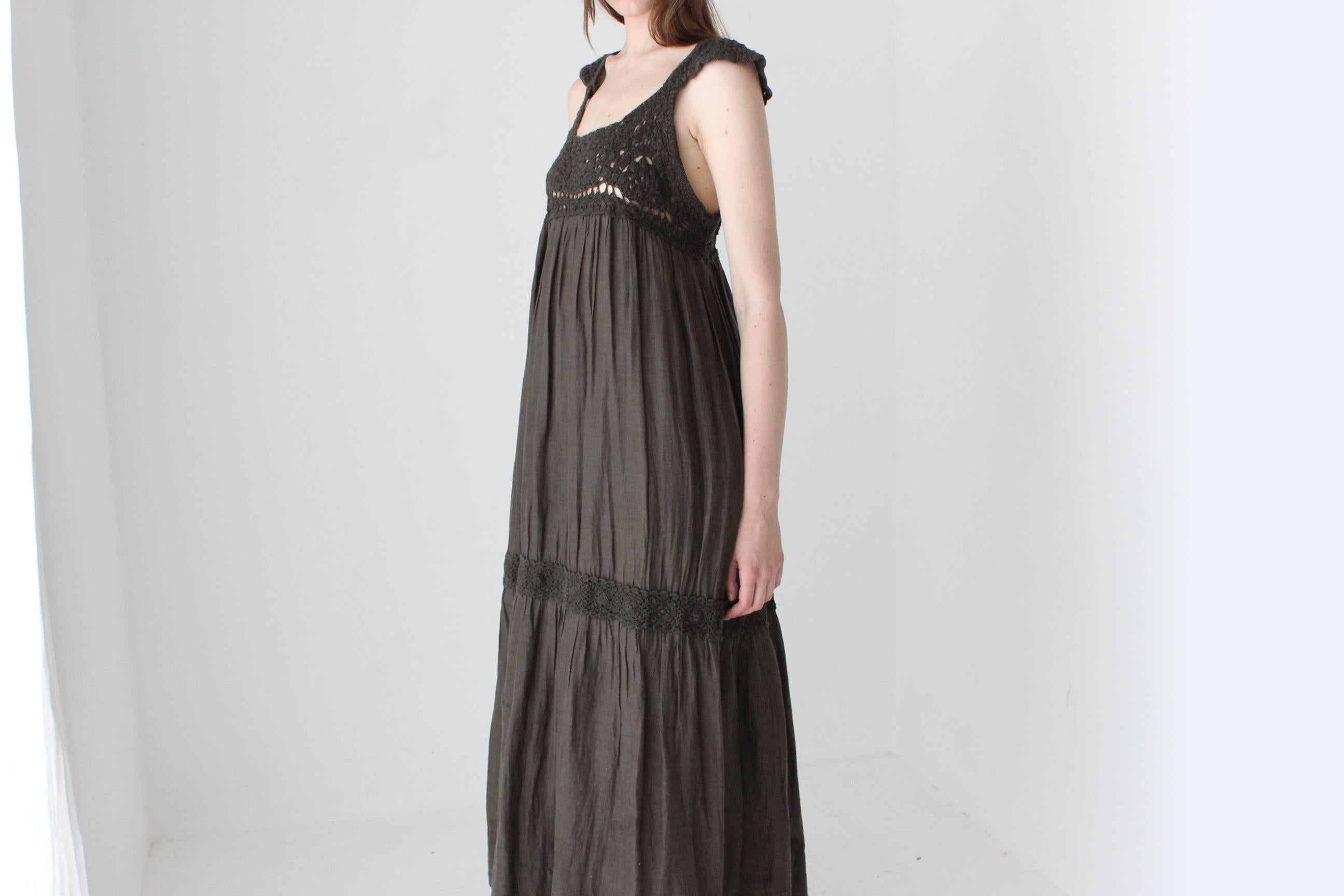 2000s Twin Set by Simona Barbieri Cotton Gauze & Crochet Maxi Smock