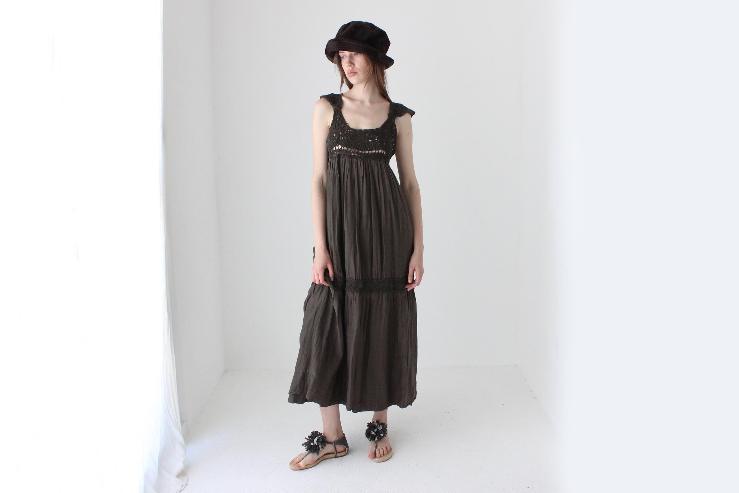 2000s Twin Set by Simona Barbieri Cotton Gauze & Crochet Maxi Smock