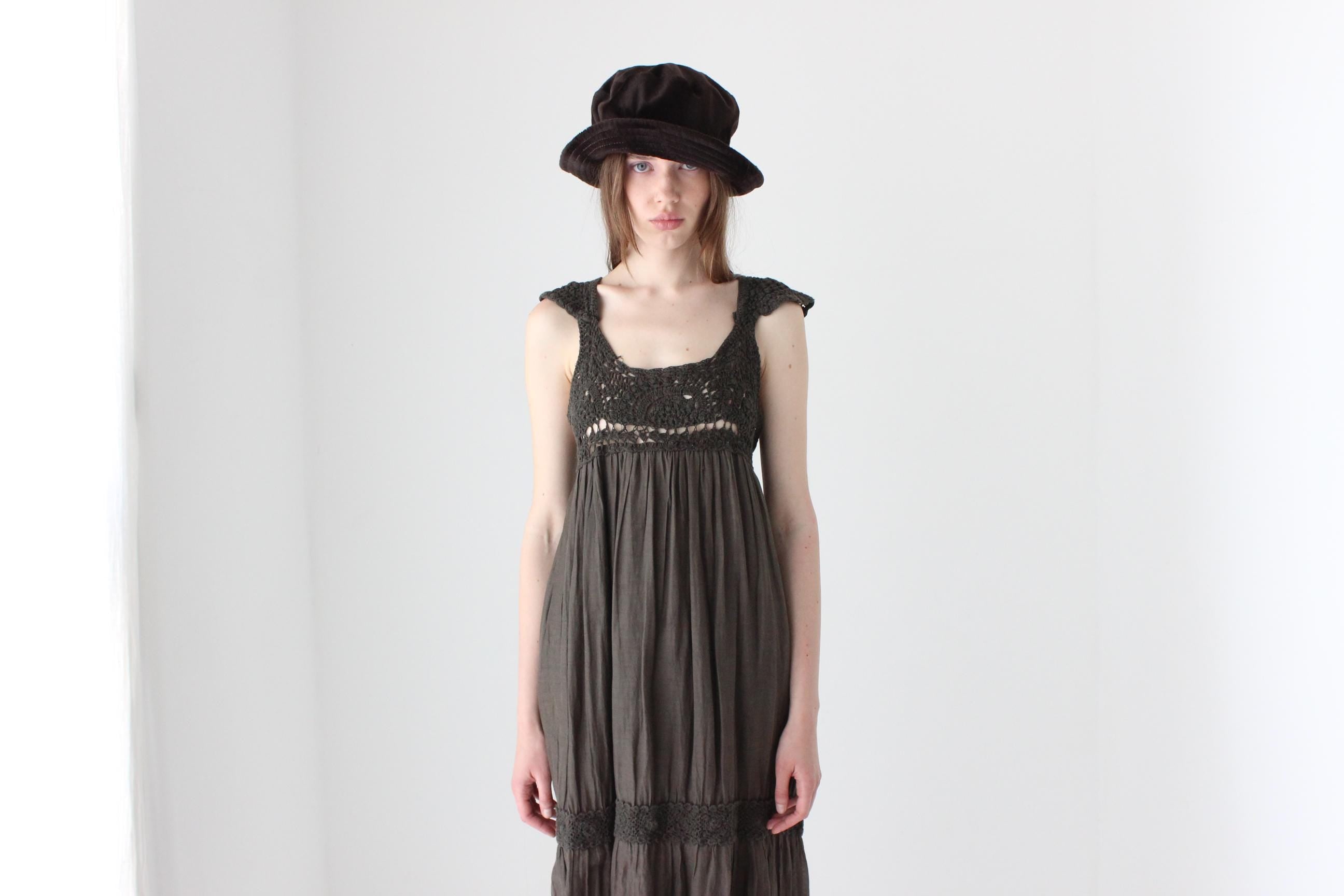 2000s Twin Set by Simona Barbieri Cotton Gauze & Crochet Maxi Smock