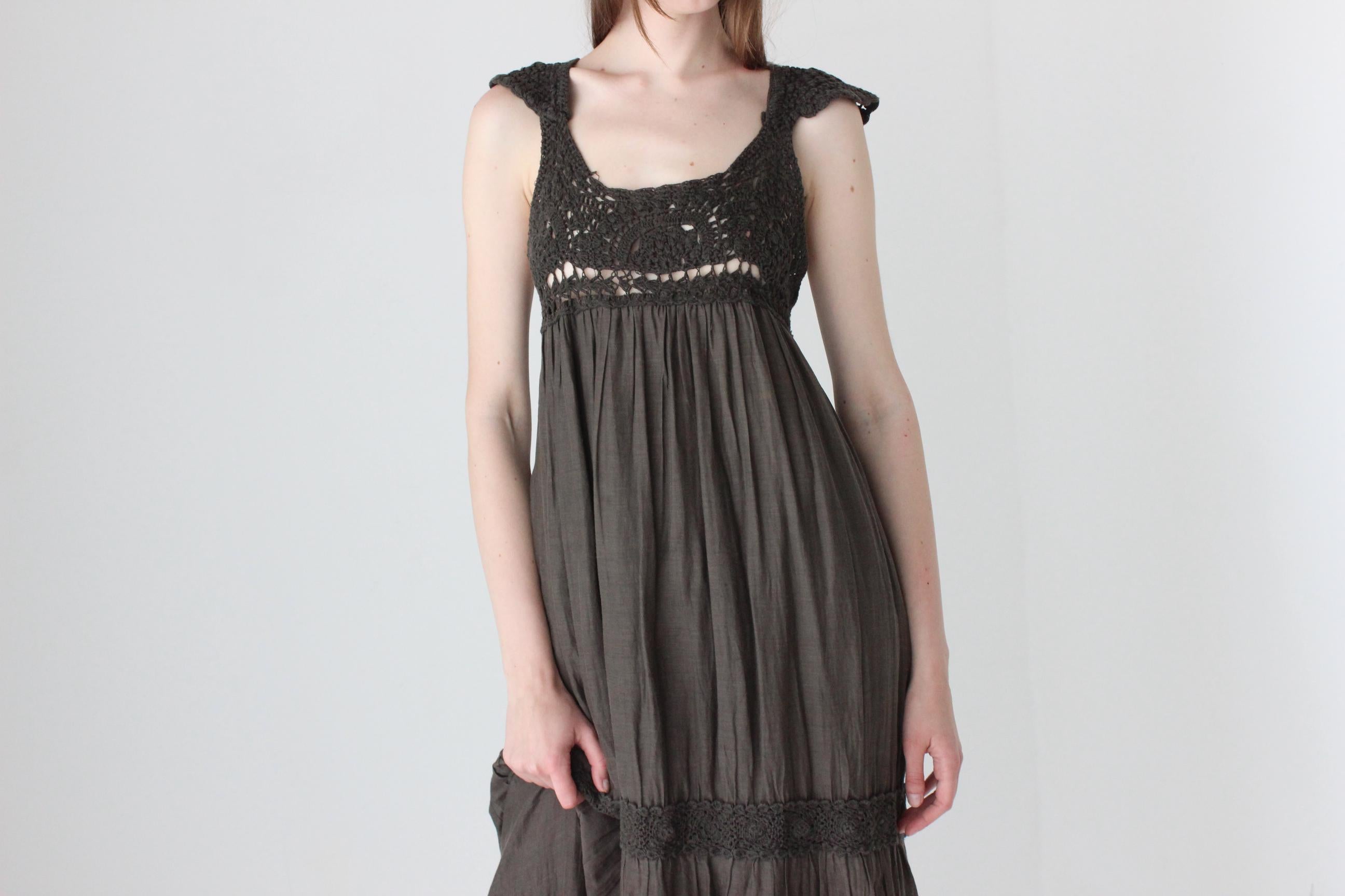 2000s Twin Set by Simona Barbieri Cotton Gauze & Crochet Maxi Smock