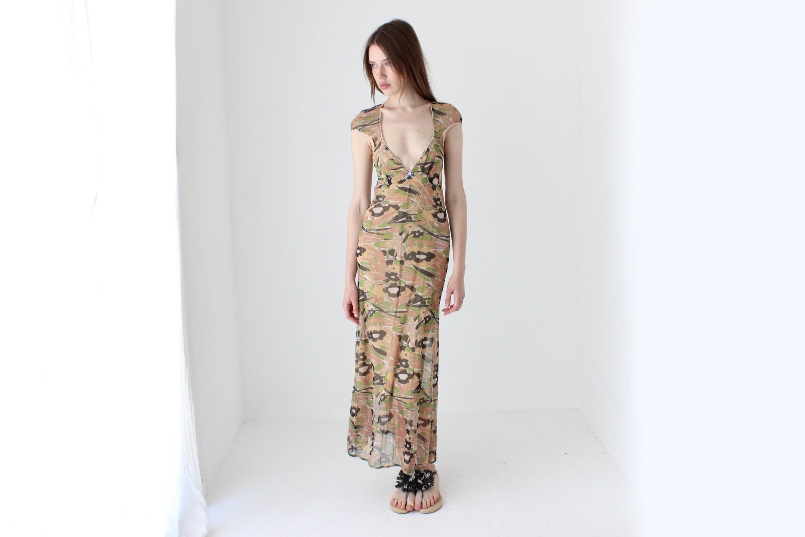 Y2K 'Cultura' Italian Vintage Printed Mesh Dress