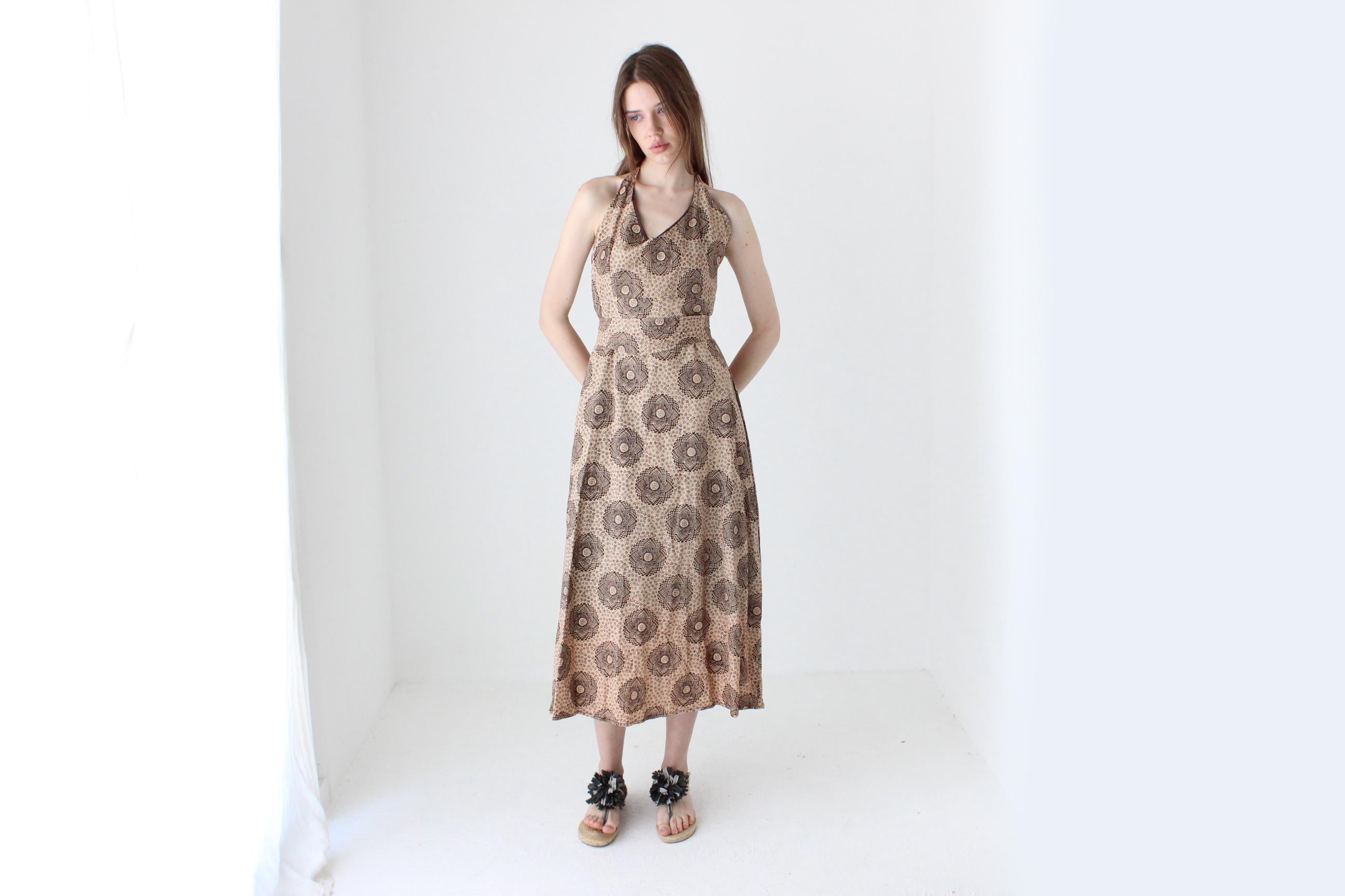 90s Handmade Boho Cotton Halter Dress