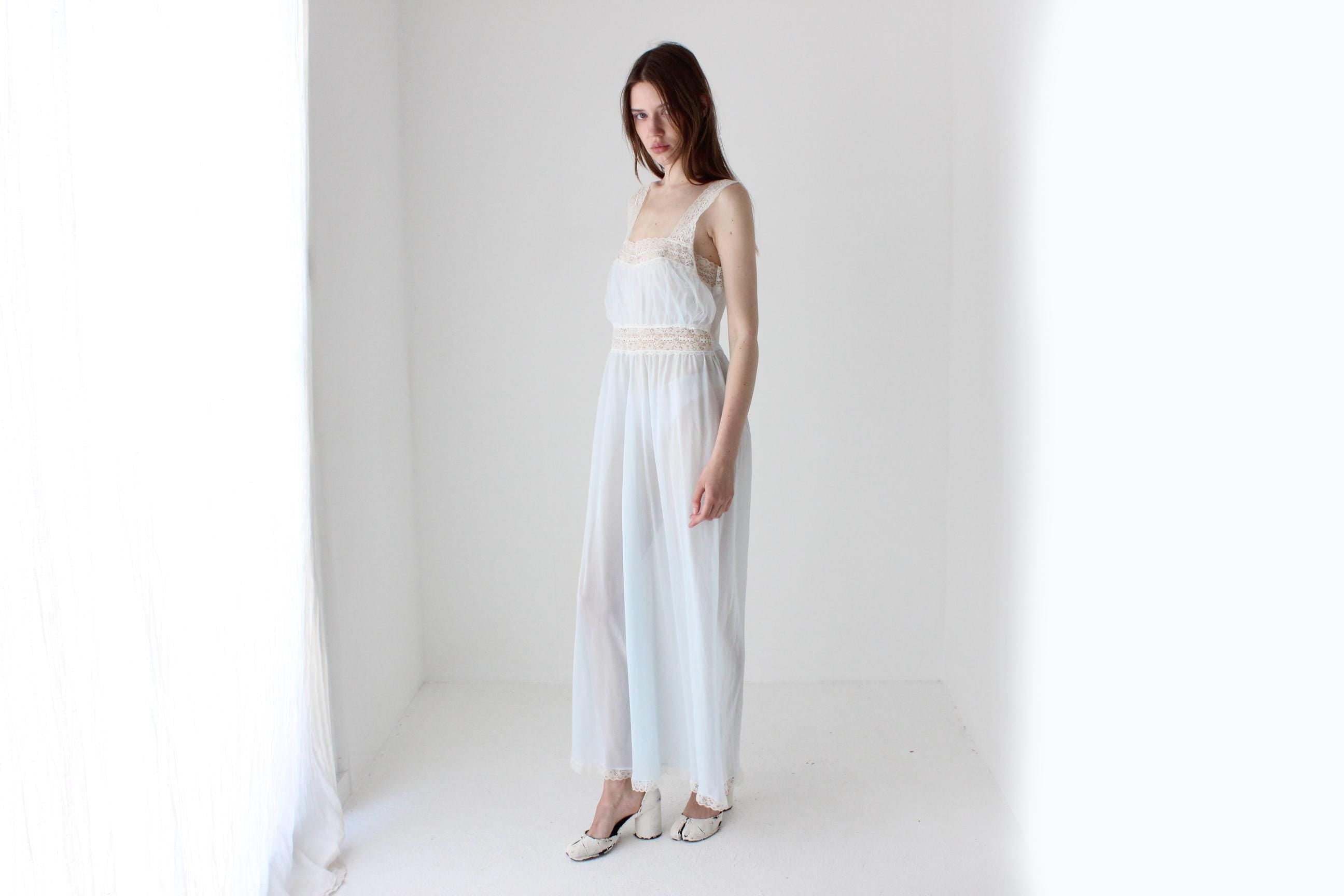 50s Pastel Nylon Nightgown Dress by Patolaine Lingerie