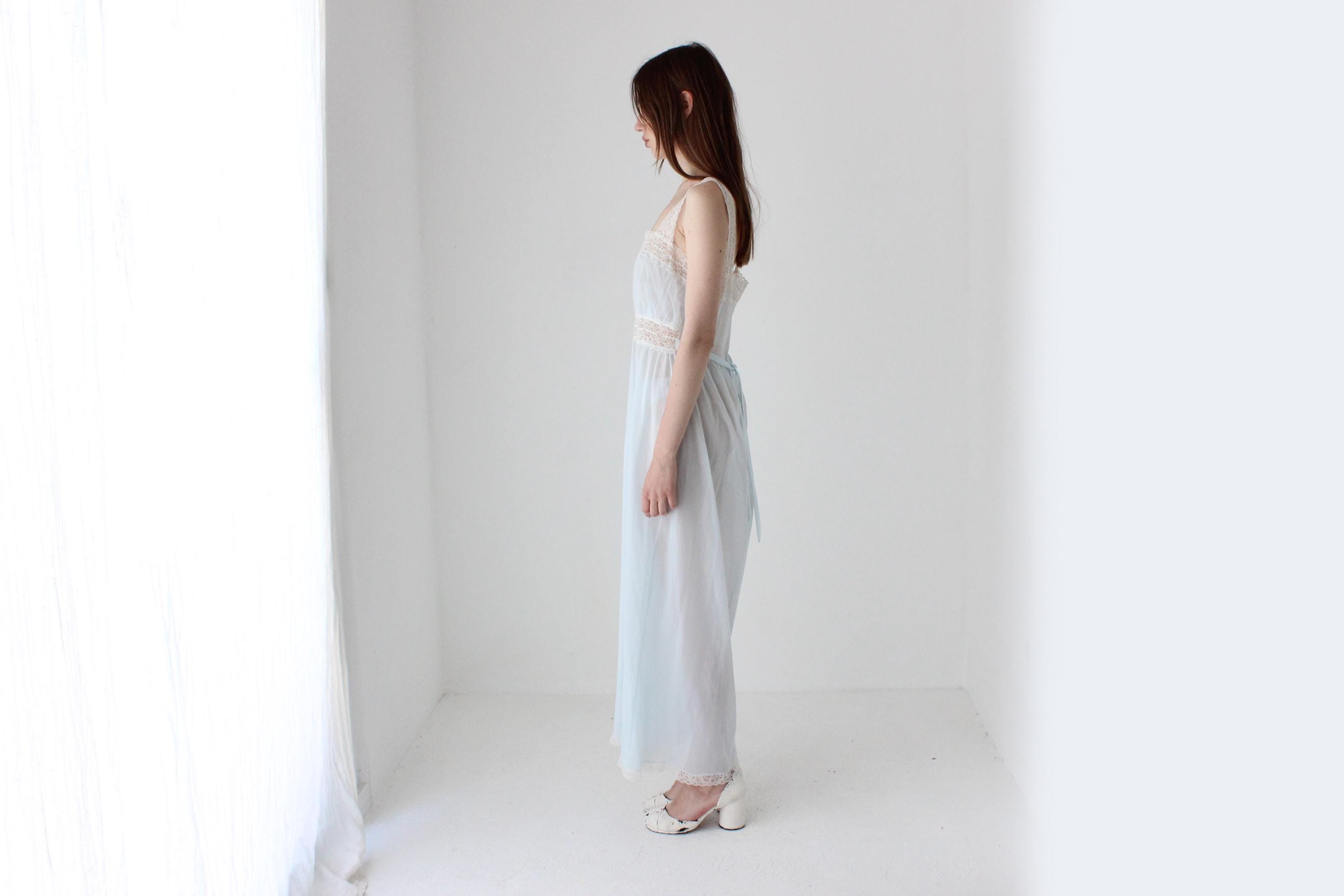50s Pastel Nylon Nightgown Dress by Patolaine Lingerie