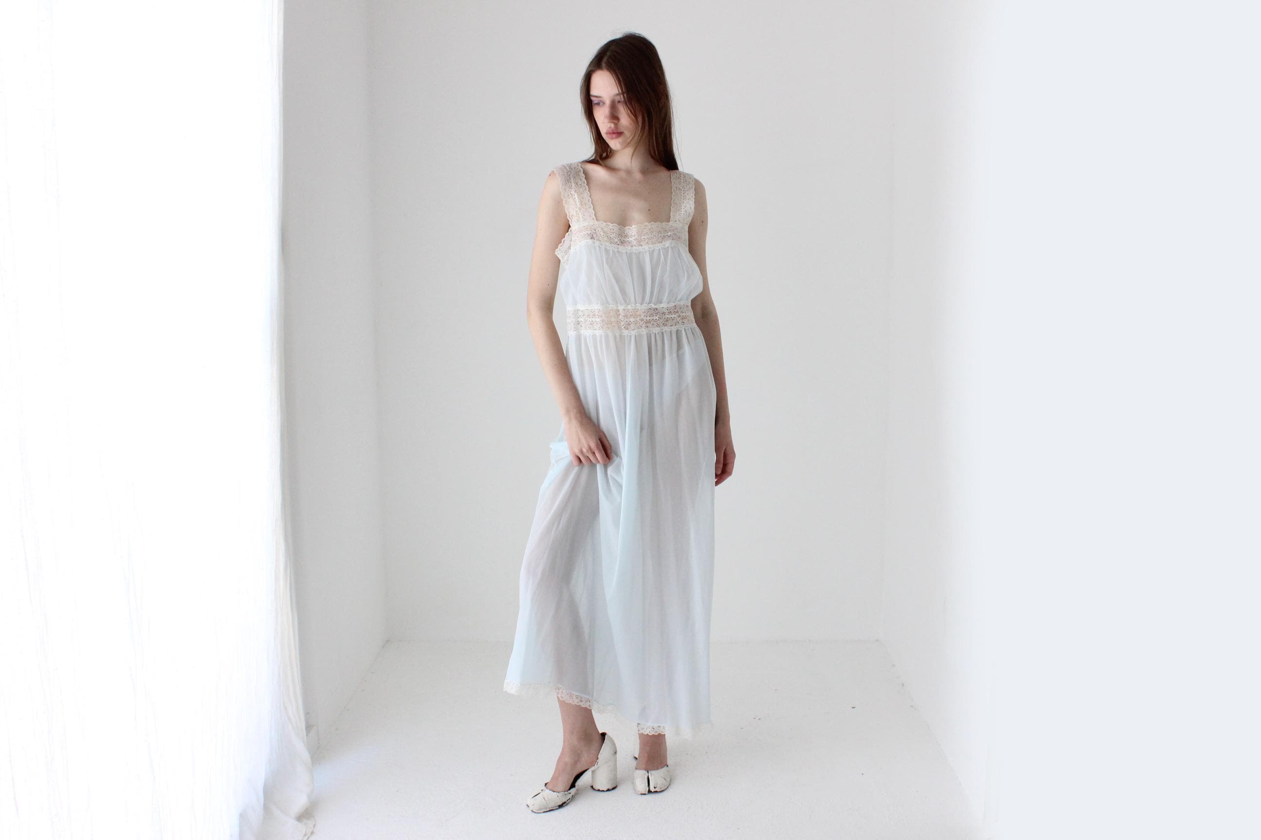 50s Pastel Nylon Nightgown Dress by Patolaine Lingerie