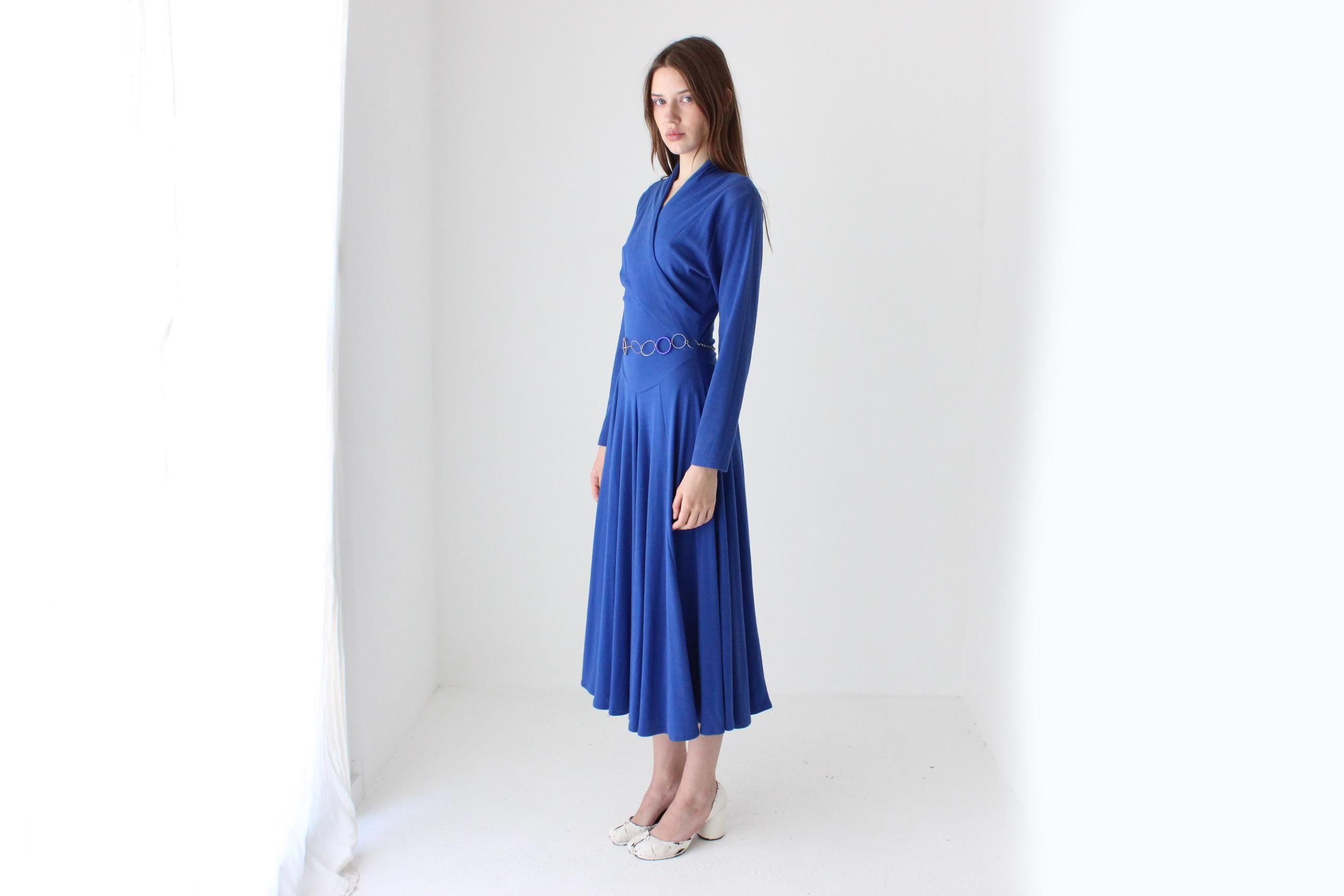 Chic 80s Cobalt Stretch Jersey 'Wrap' Dress