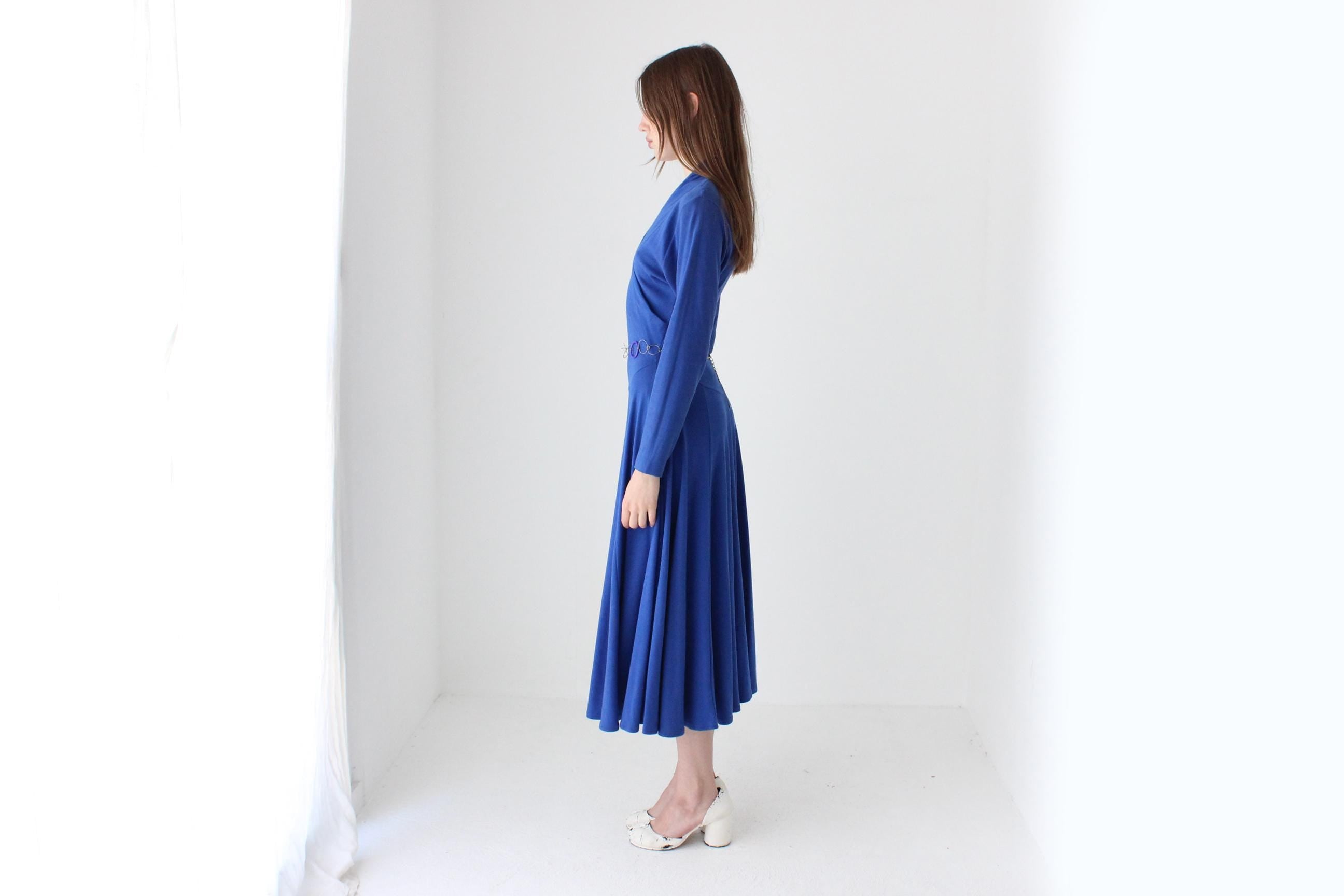 Chic 80s Cobalt Stretch Jersey 'Wrap' Dress