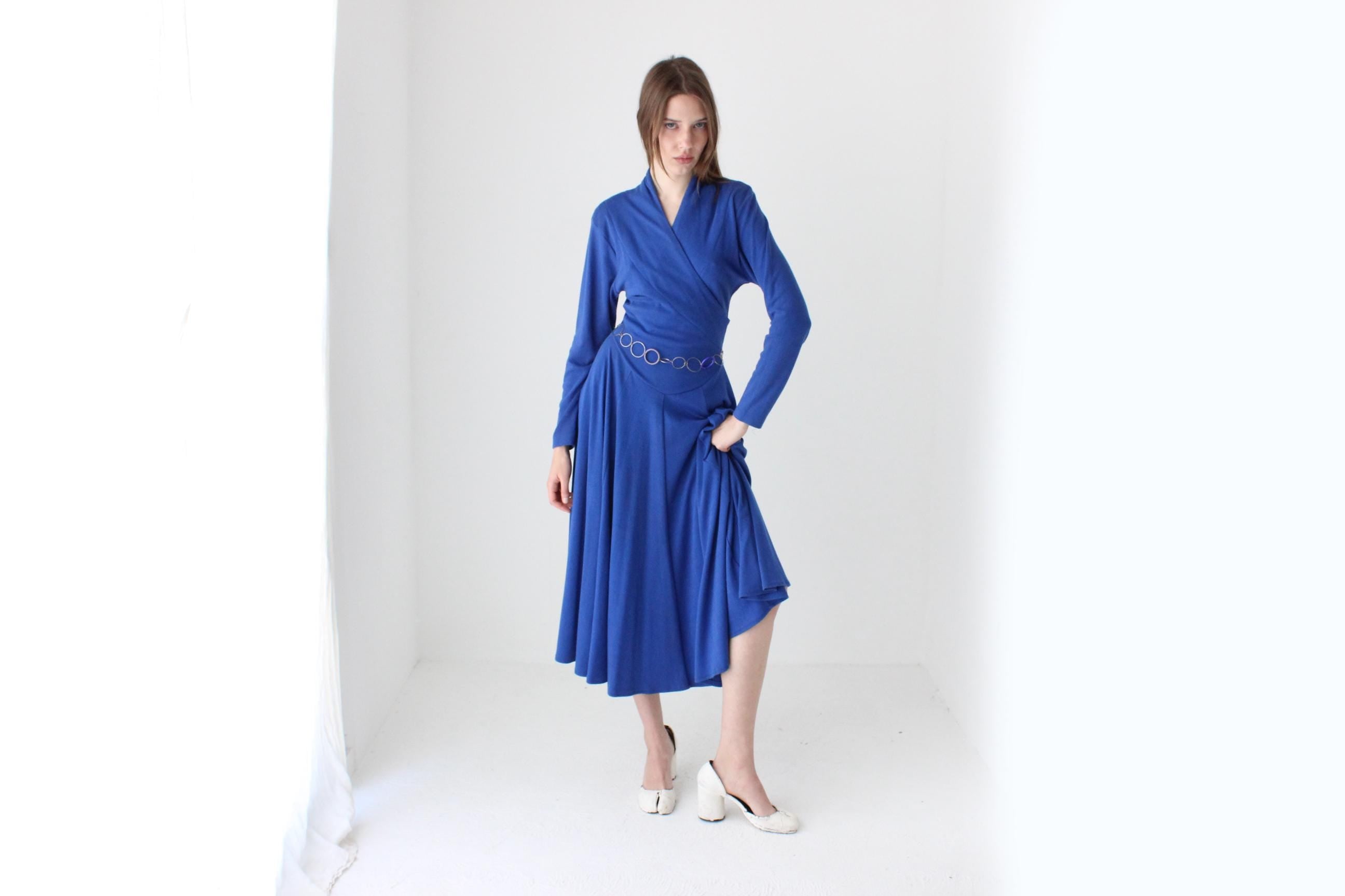 Chic 80s Cobalt Stretch Jersey 'Wrap' Dress