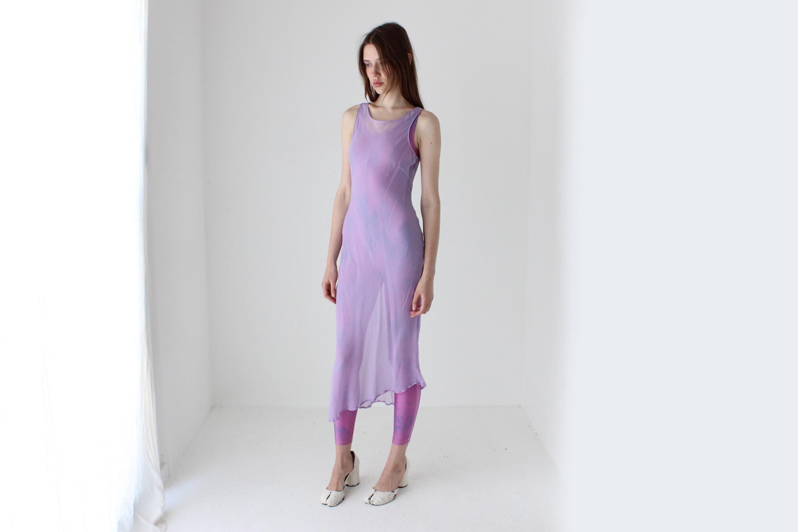 90s PURE SILK Georgette Sheer Pastel Bias Cut Dress
