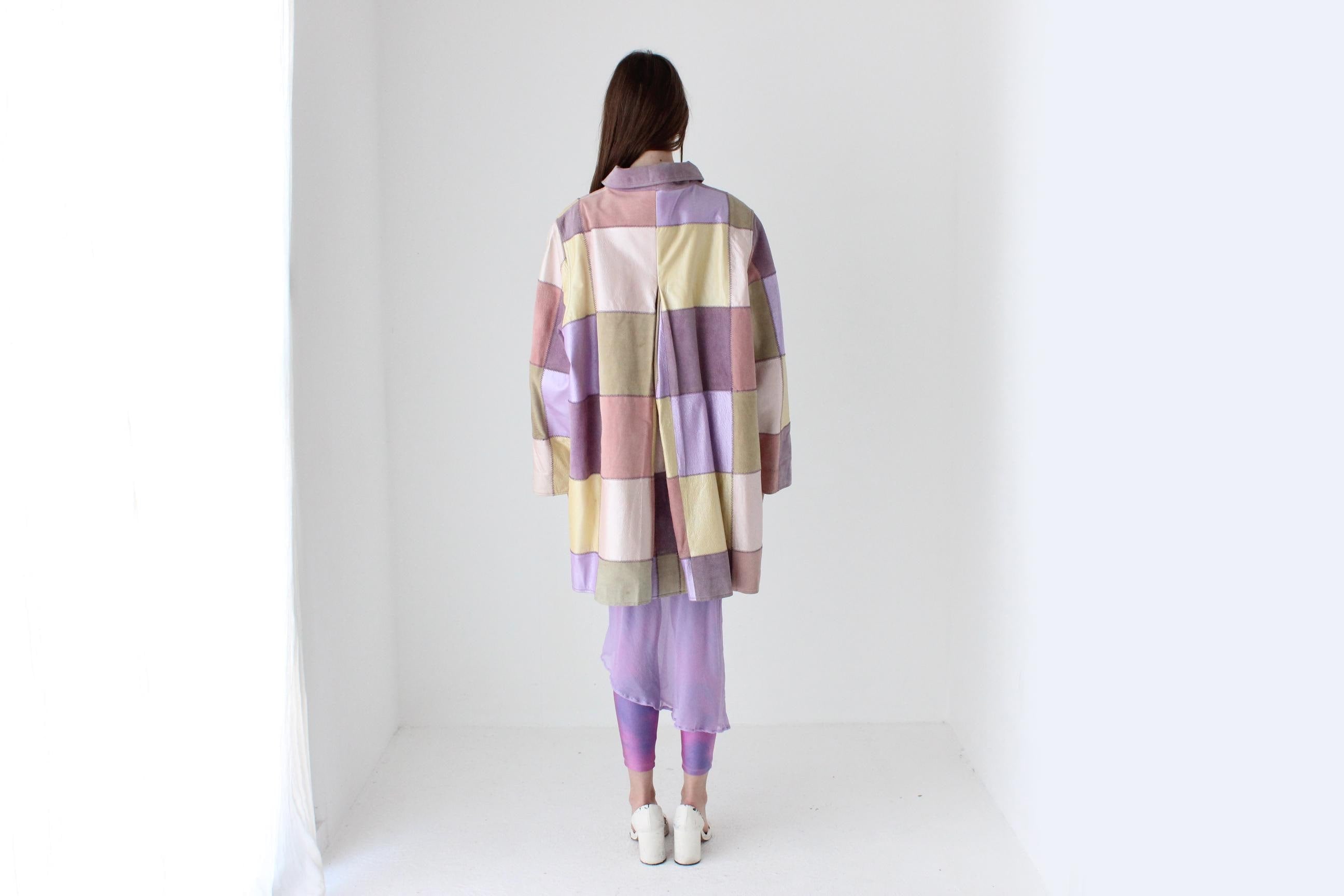 90s Pastel Patchwork Leather Metallic Sorbet XL Jacket