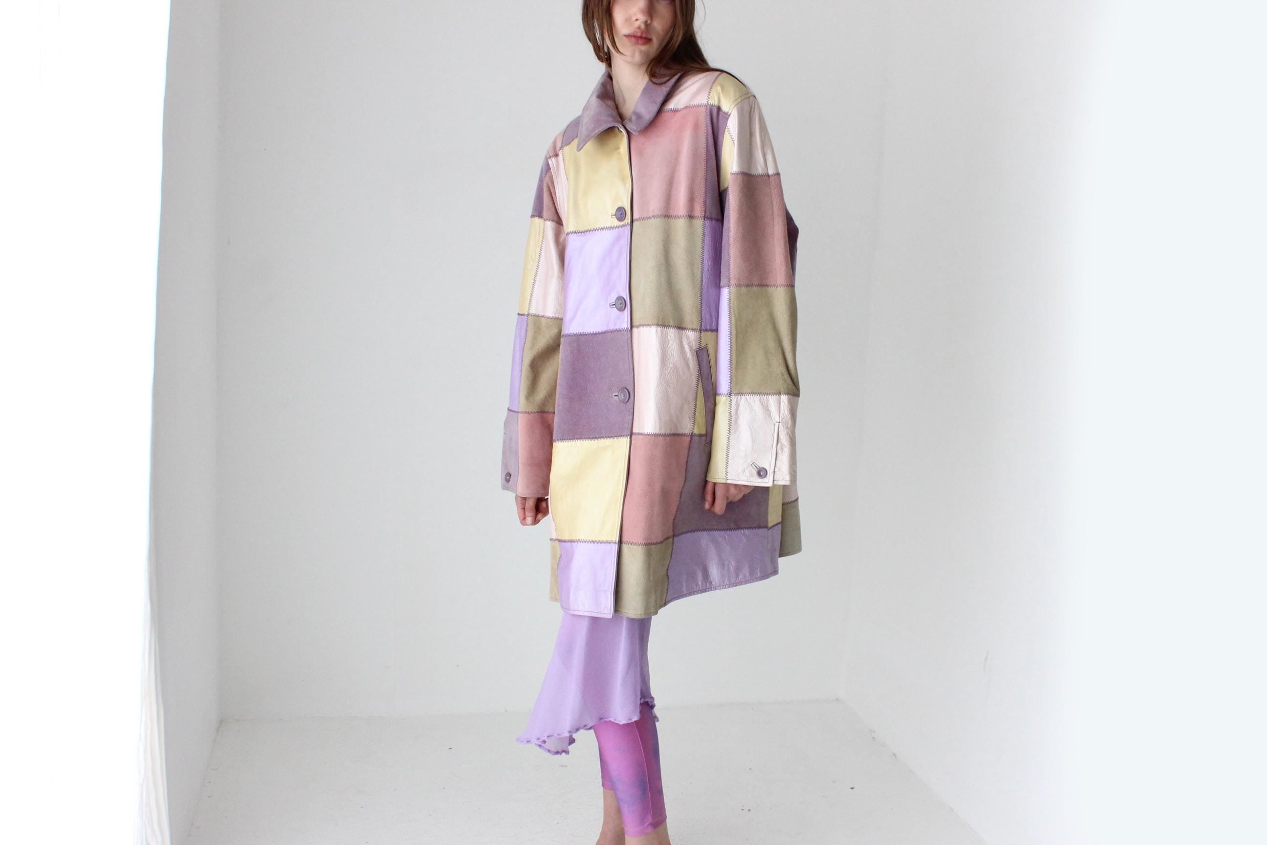 90s Pastel Patchwork Leather Metallic Sorbet XL Jacket