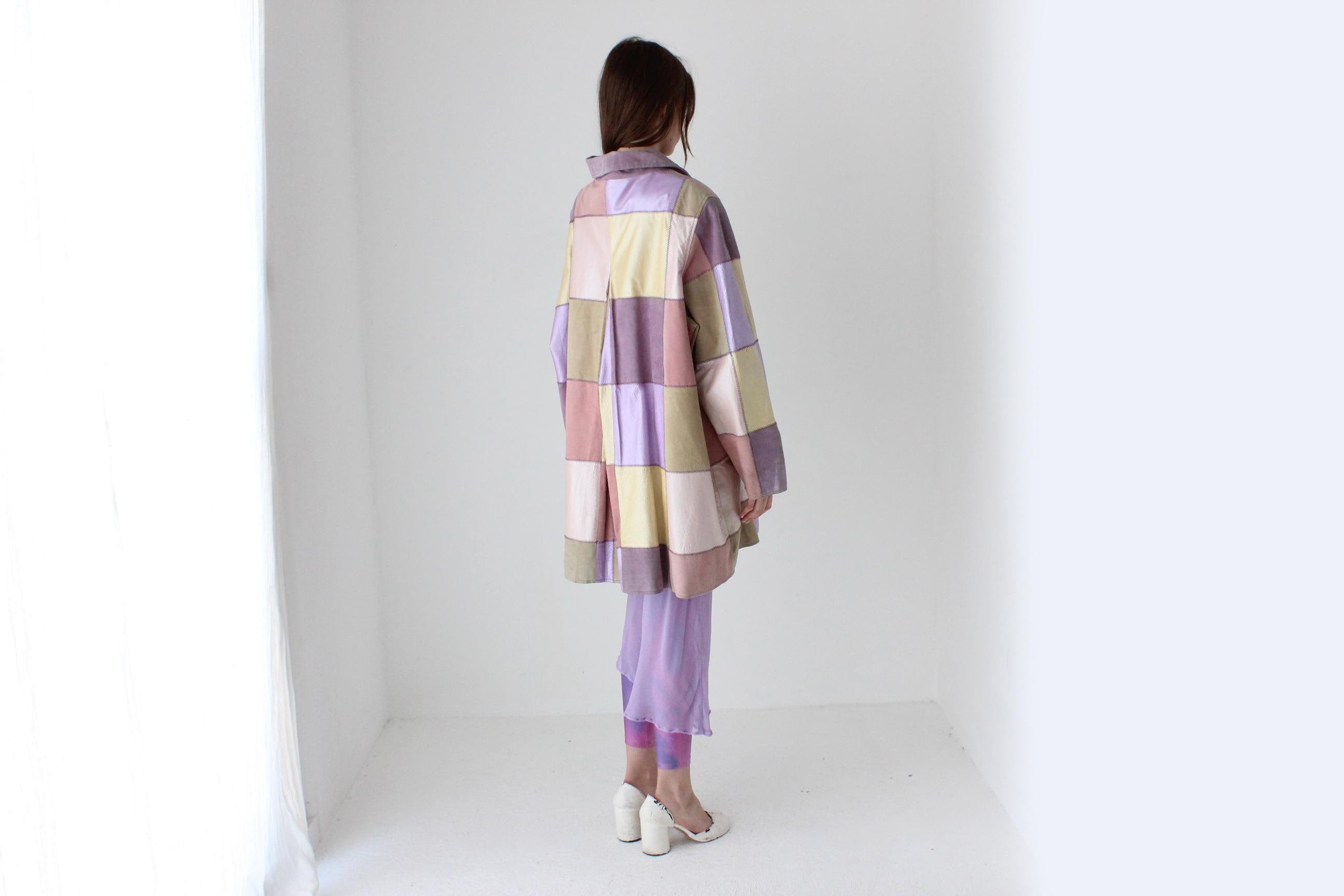 90s Pastel Patchwork Leather Metallic Sorbet XL Jacket