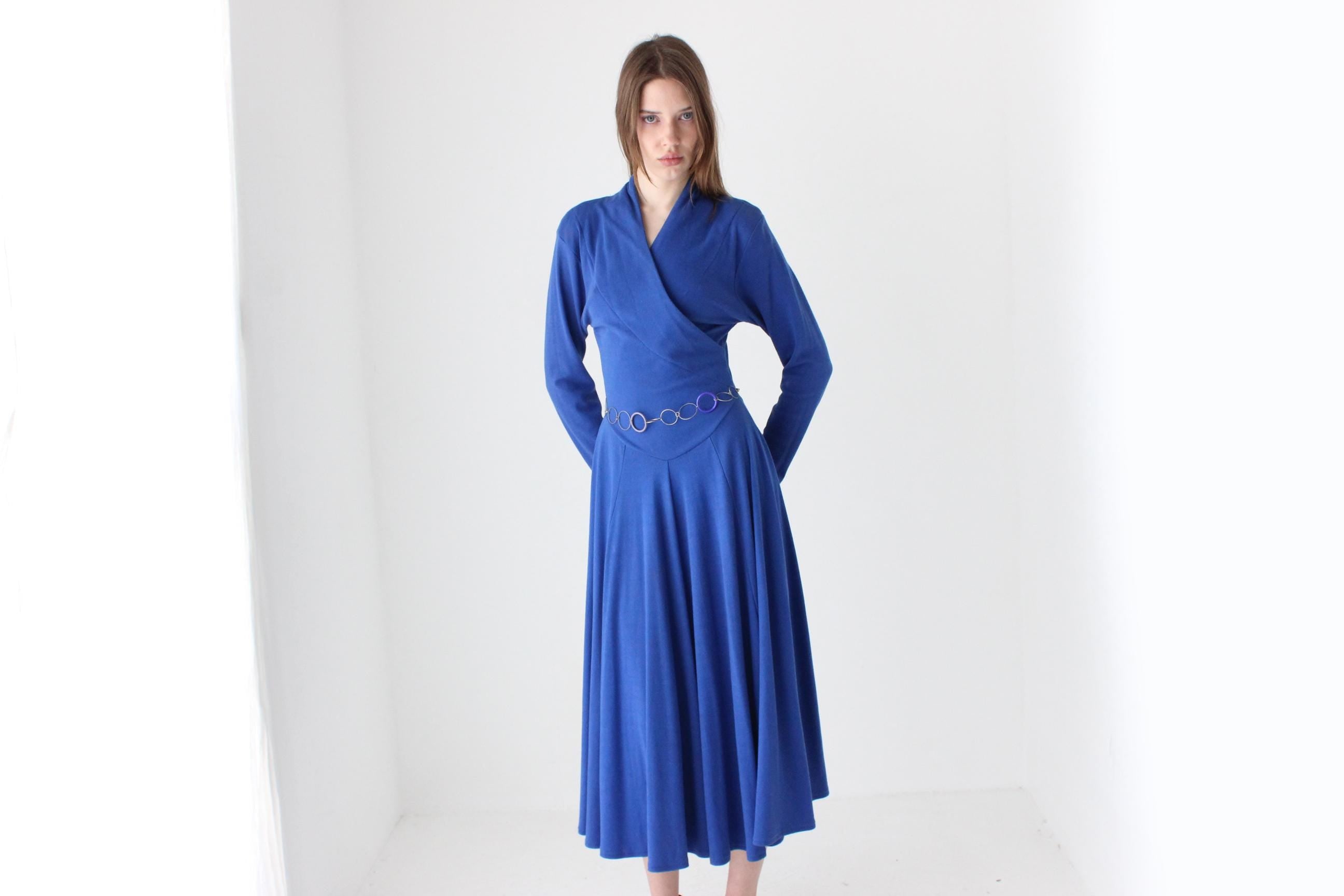 Chic 80s Cobalt Stretch Jersey 'Wrap' Dress