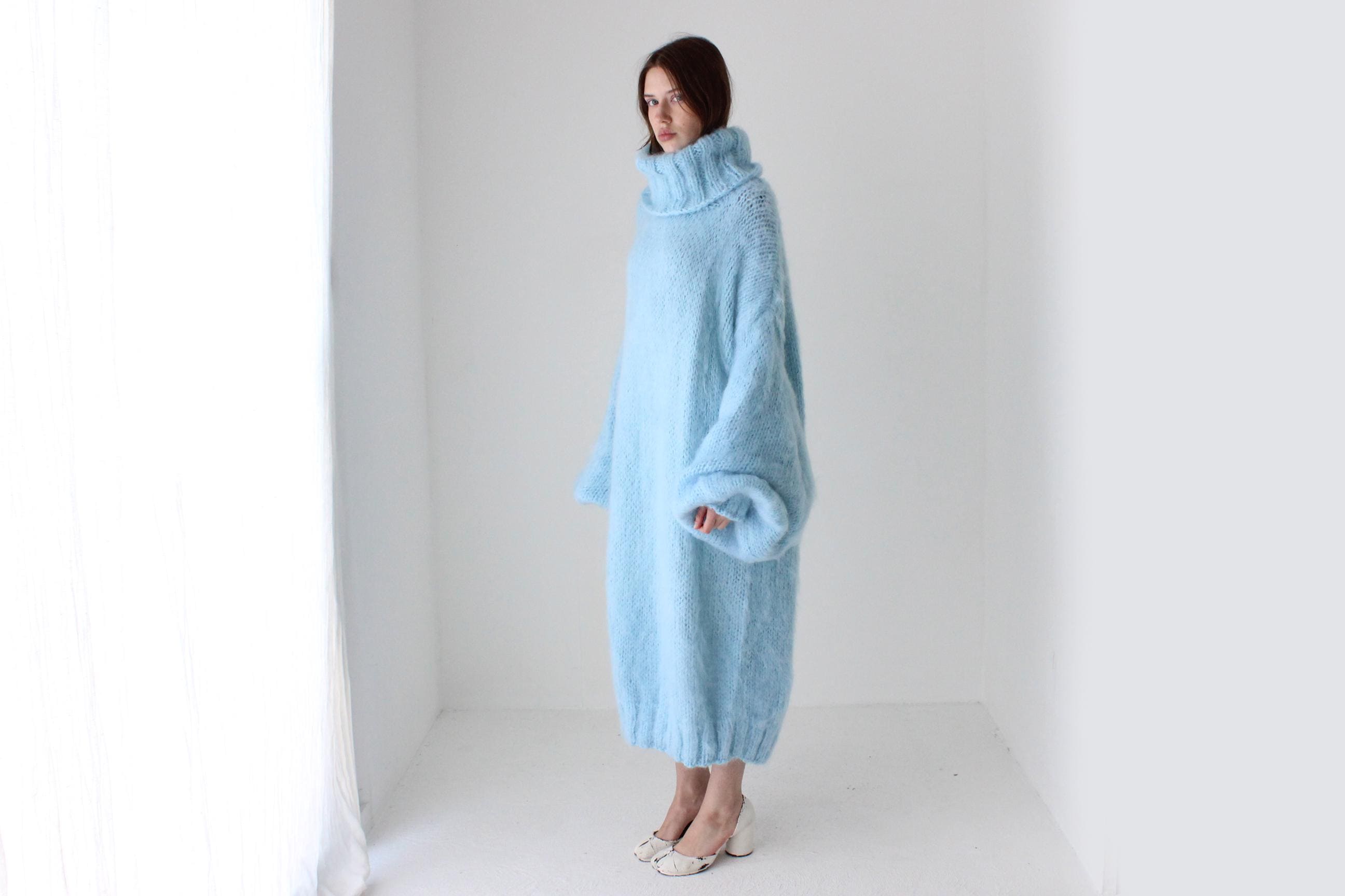 Sky Blue Hand Knit Mohair Sweater Dress