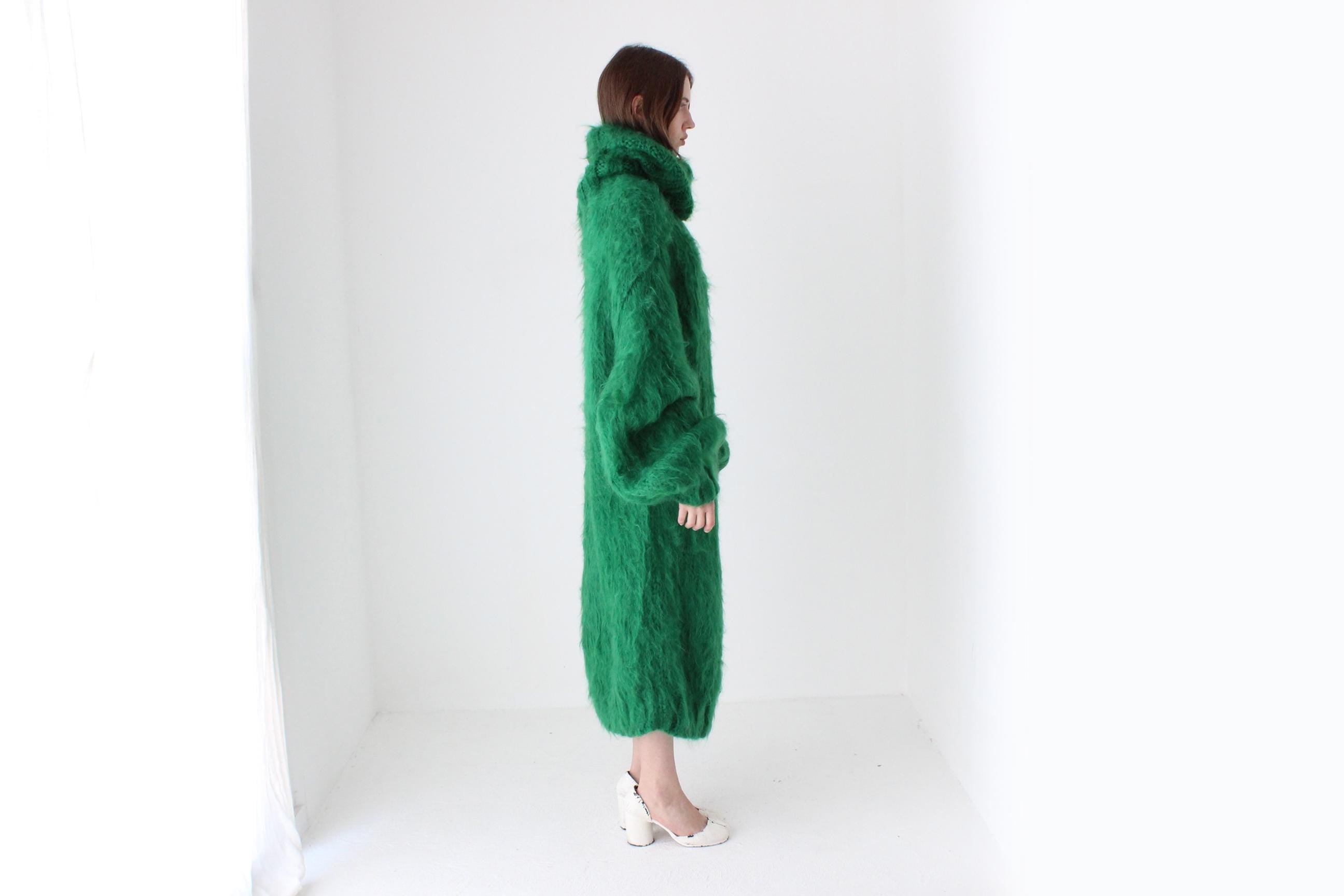 Vibrant Green Hand Knit Mohair Oversized Sweater Dress