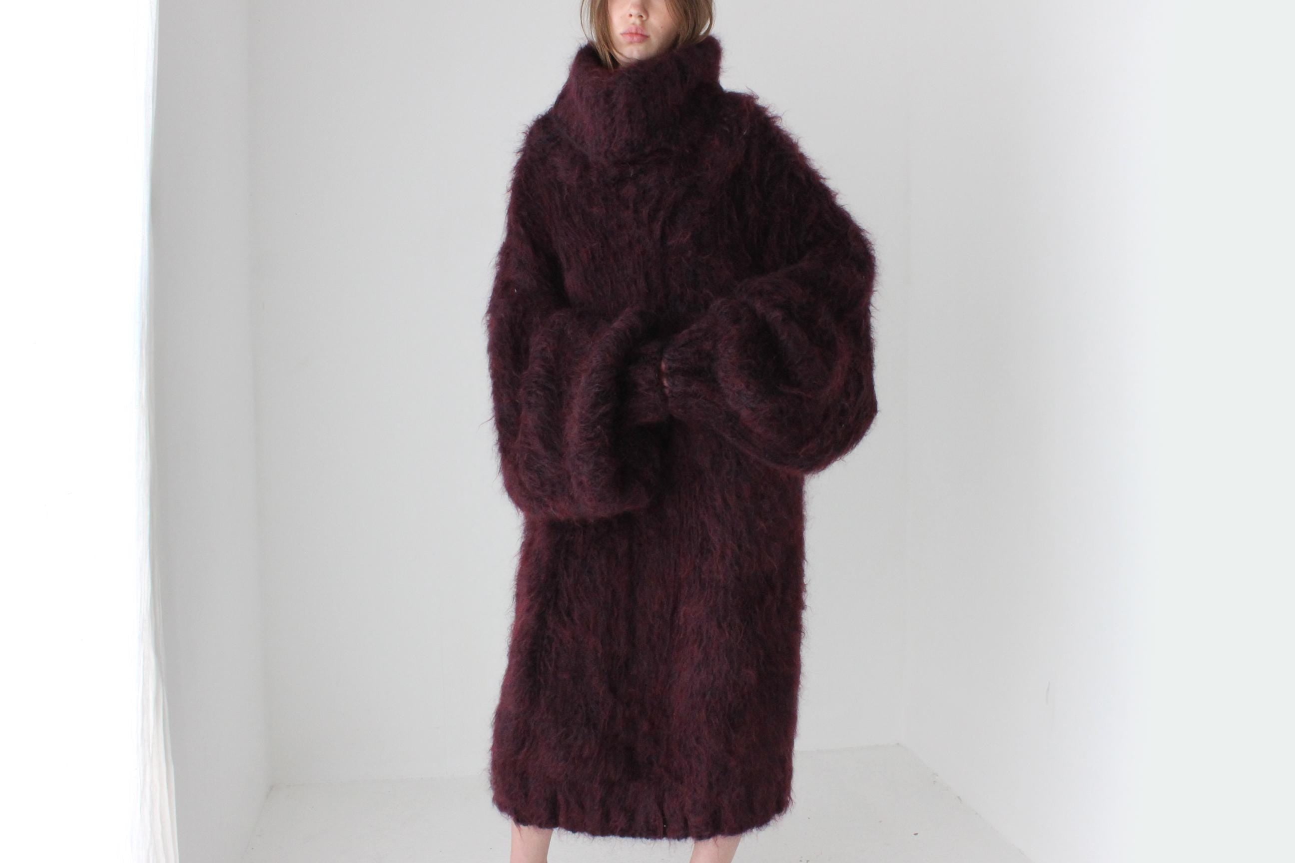Outrageous Hand Knit Mohair Sweater Dress in Aubergine