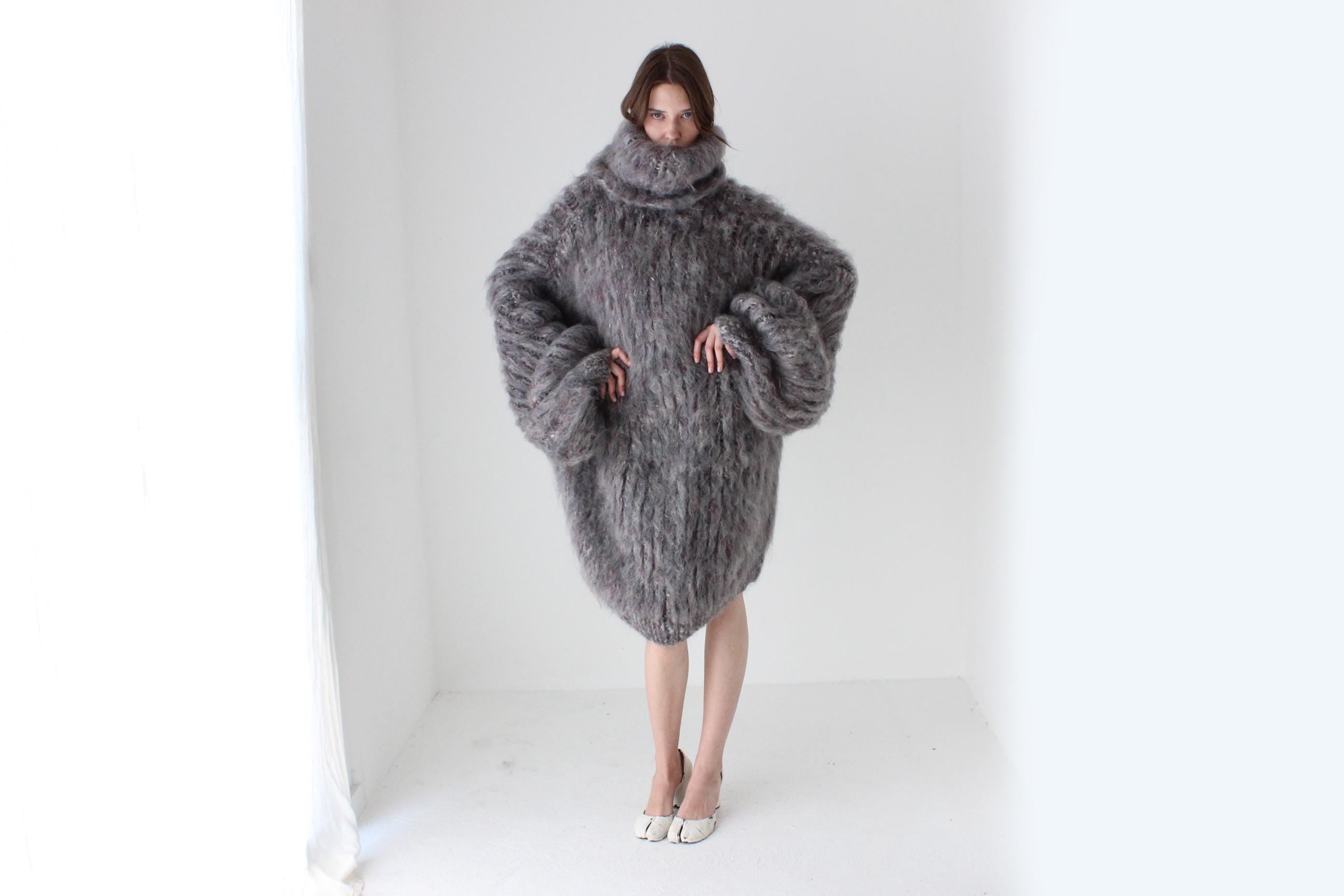 Mottled Grey Hand Knit Mohair Sweater Dress