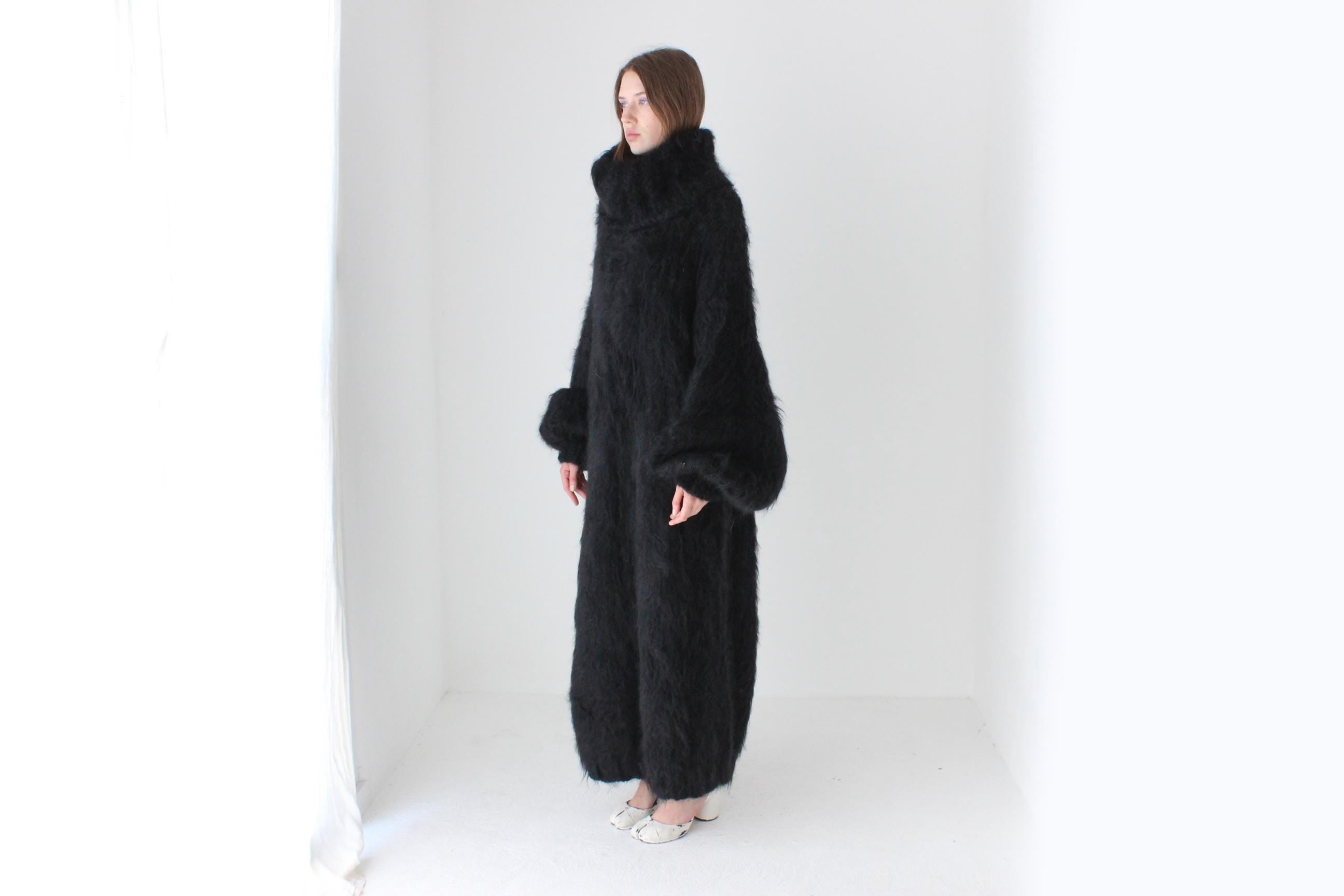 Ink Black Hand Knit Mohair Oversized Sweater Dress