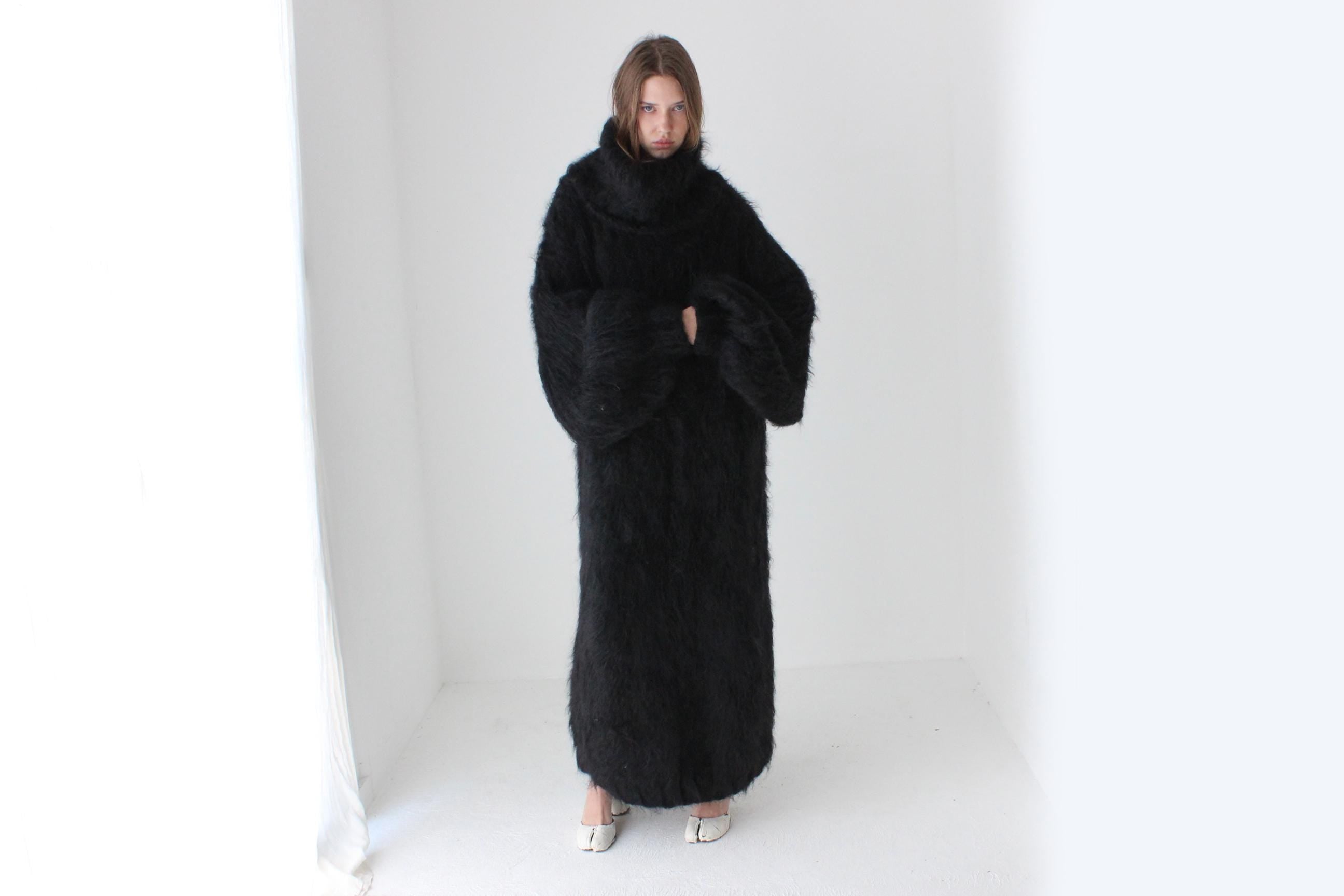 Ink Black Hand Knit Mohair Oversized Sweater Dress