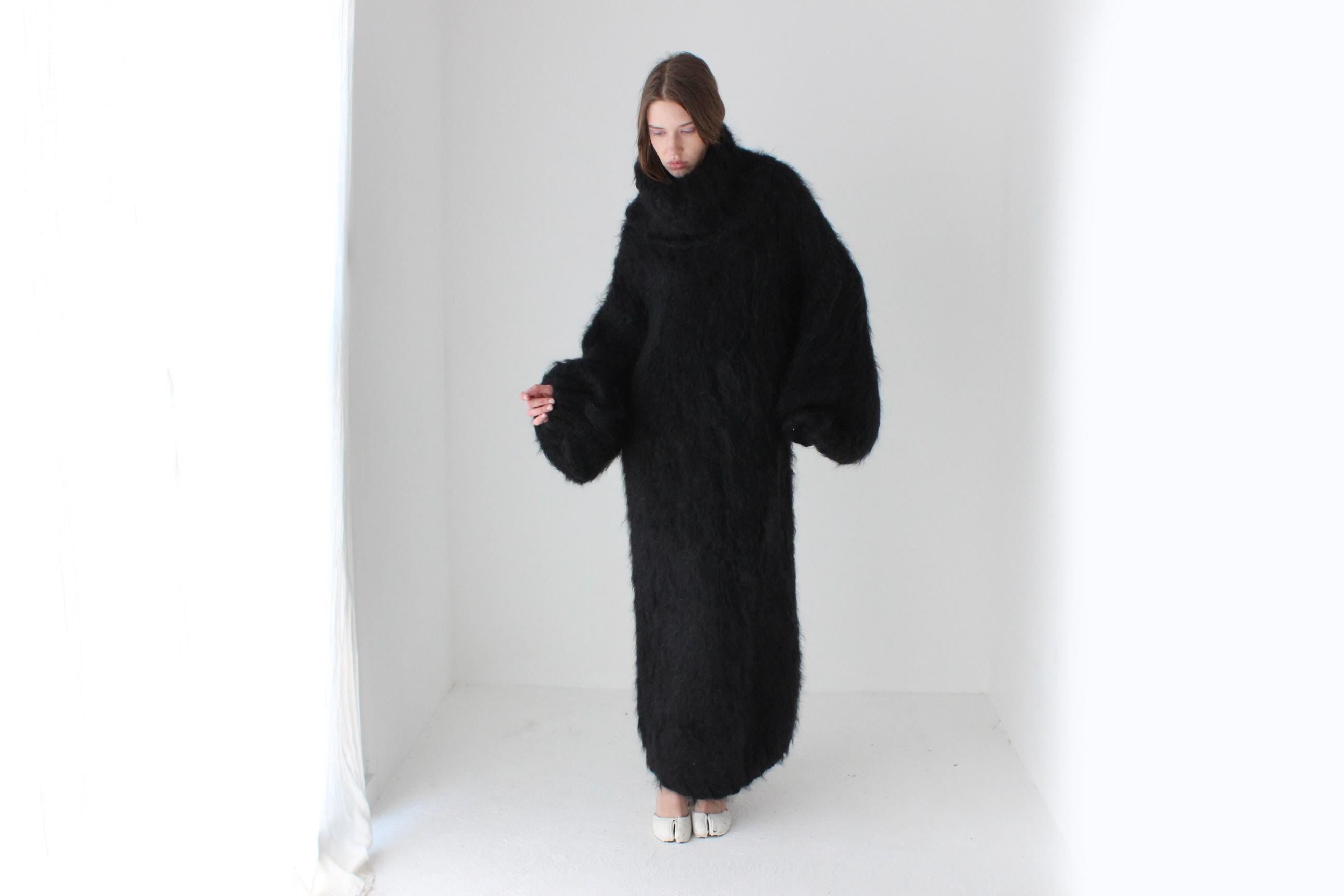 Ink Black Hand Knit Mohair Oversized Sweater Dress