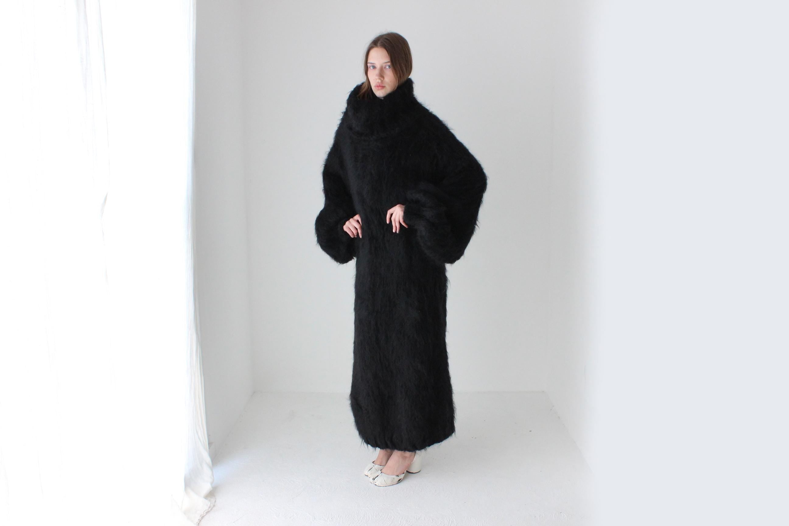 Ink Black Hand Knit Mohair Oversized Sweater Dress
