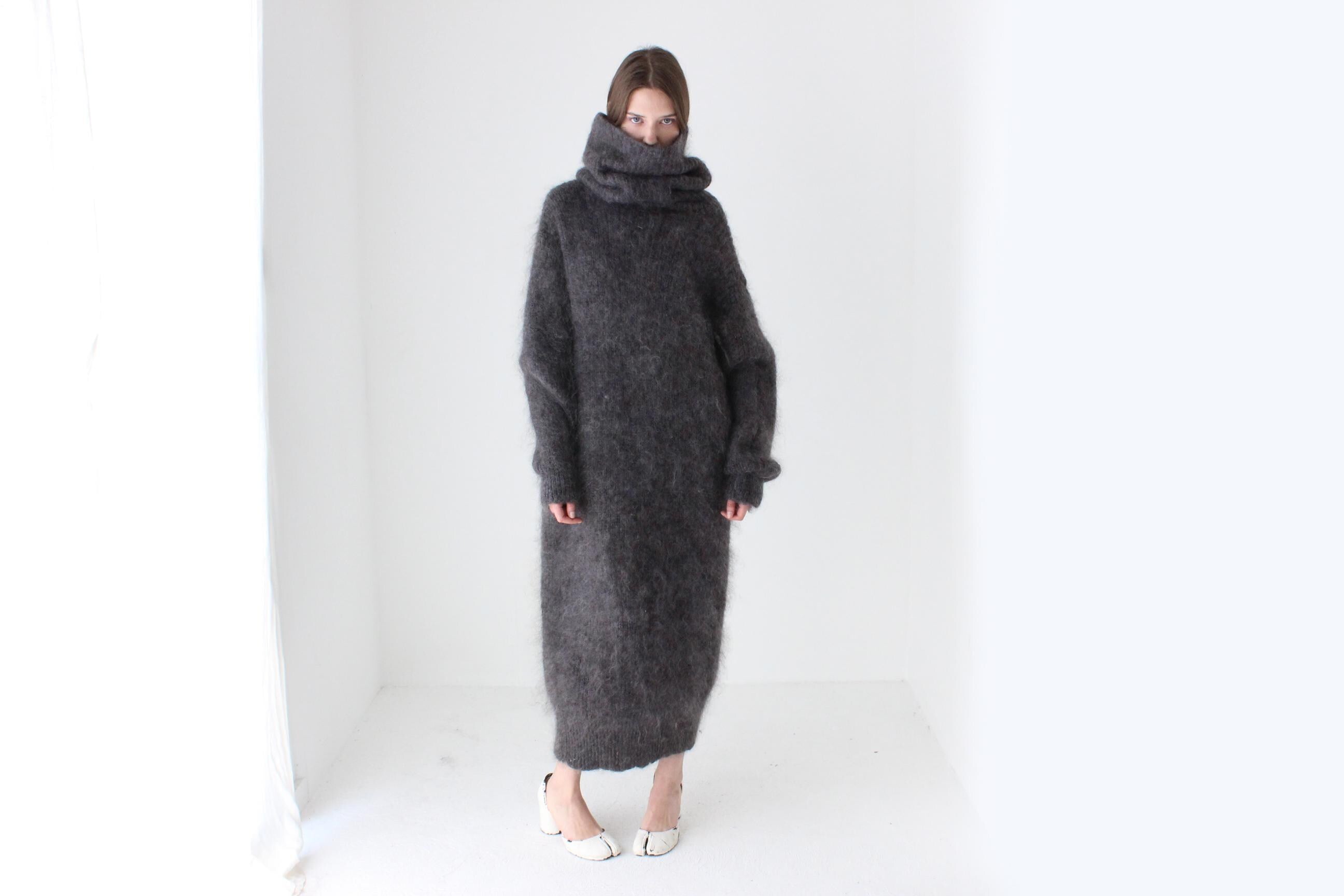 Chic Hand Knit Mohair Oversized Full Length Sweater Dress