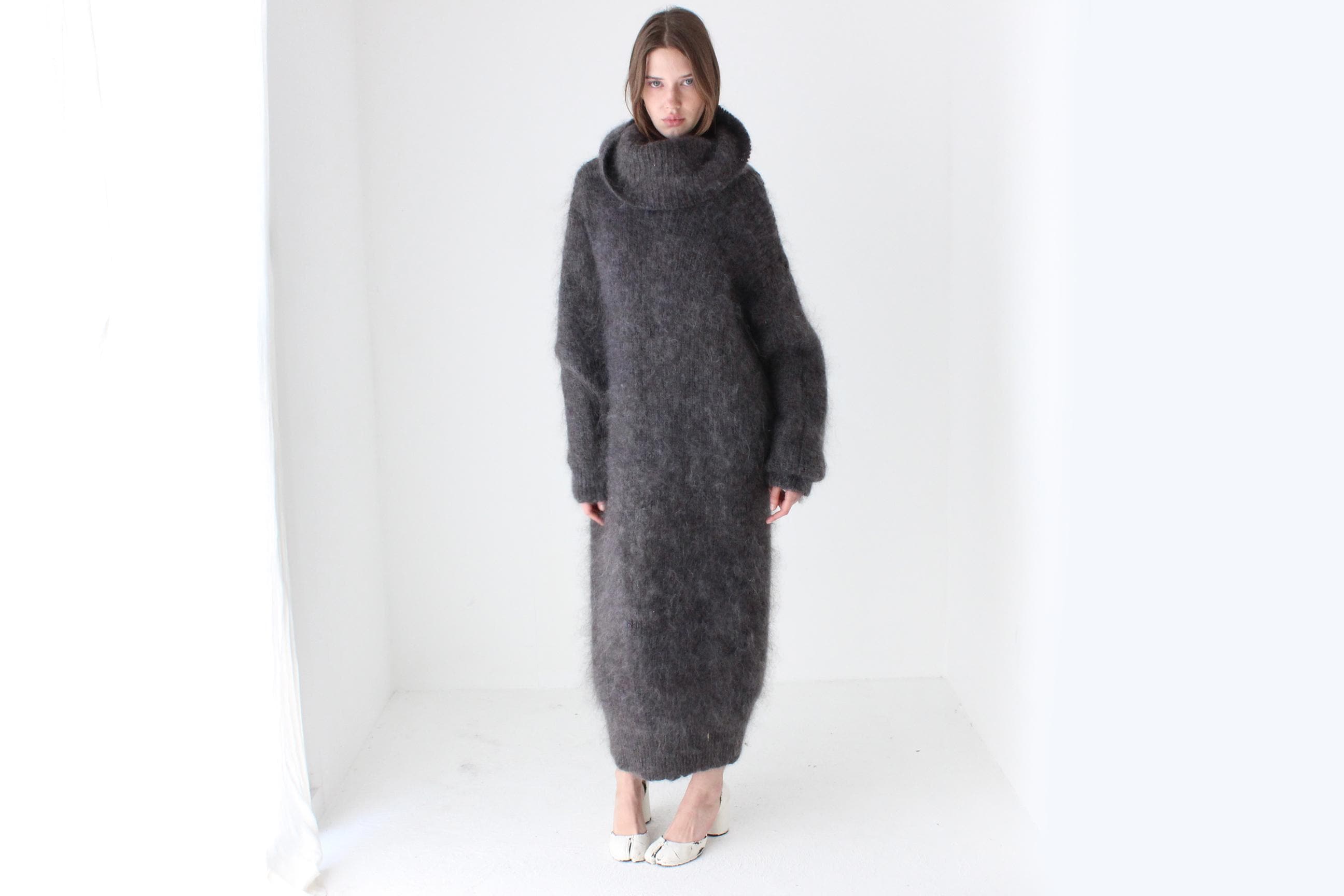 Chic Hand Knit Mohair Oversized Full Length Sweater Dress