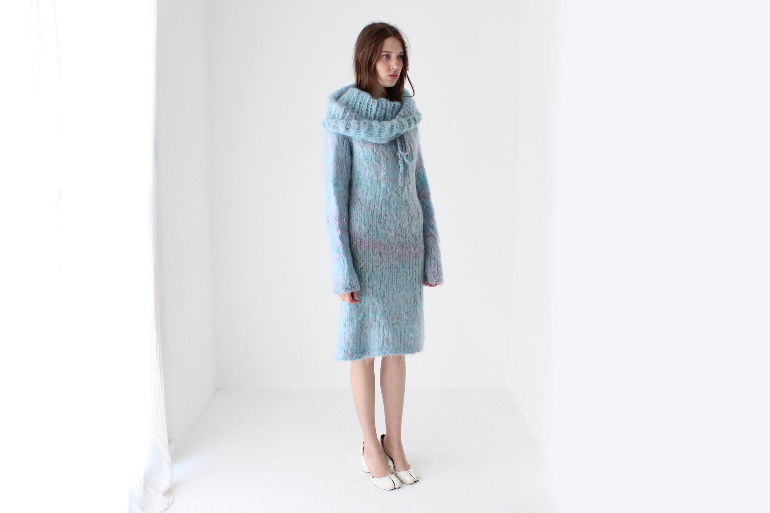 80s Mottled Pastel Hand Knit Mohair Sweater Dress