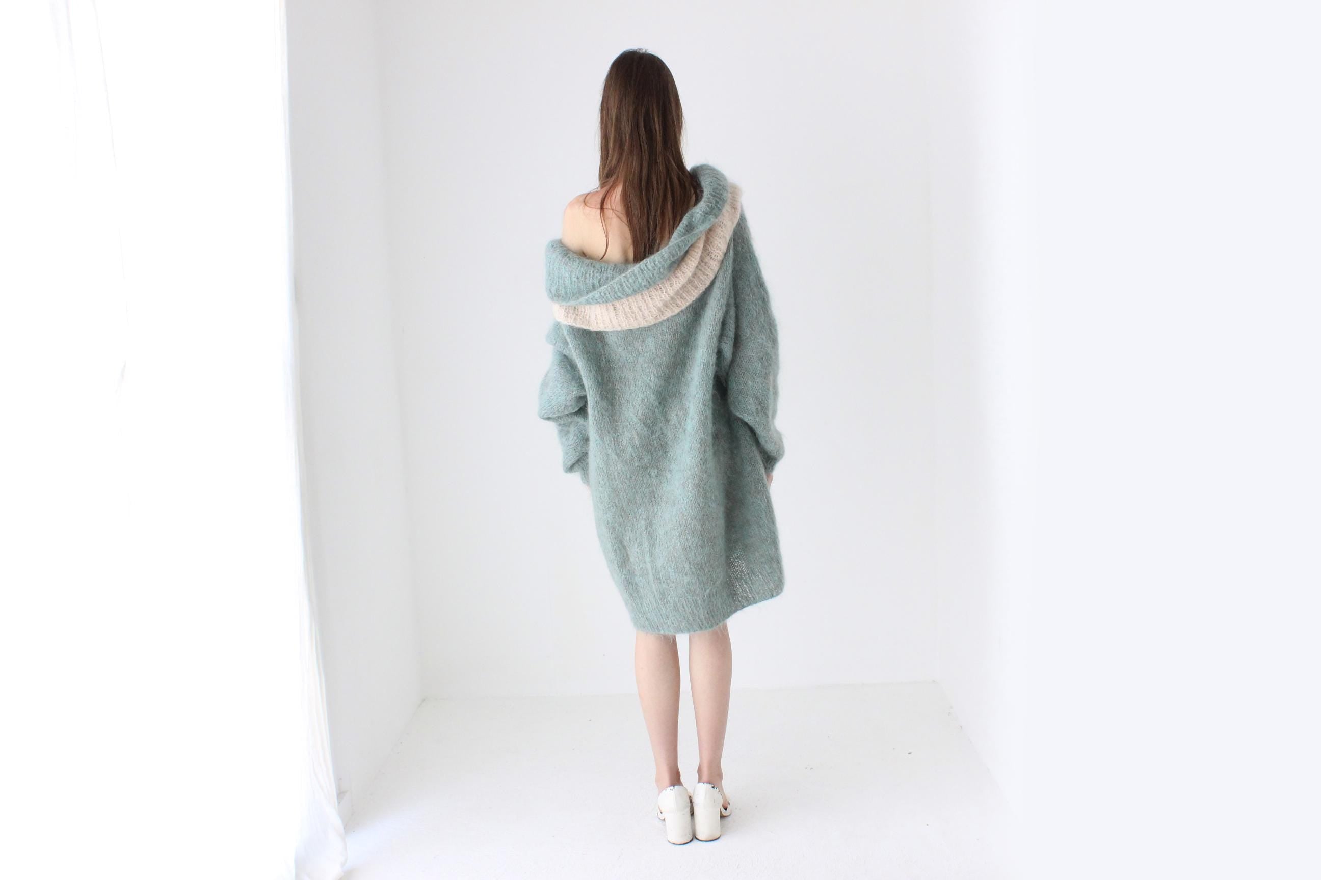 80s Sage Green Hand Knit Mohair Sweater Dress