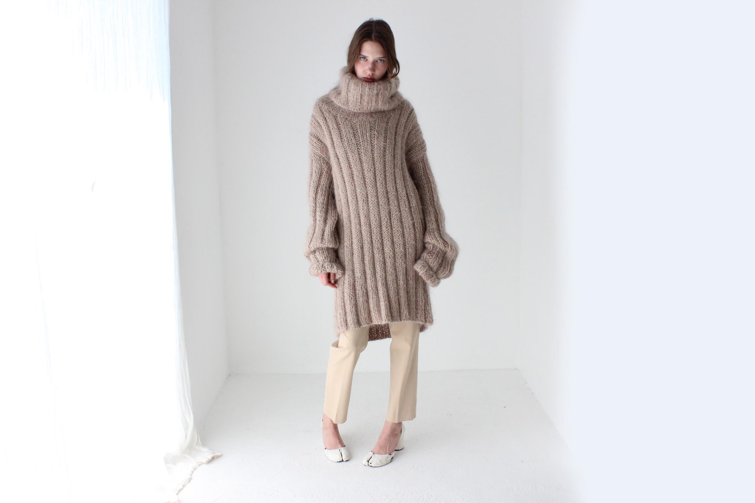 Amazing Hand Knit Wool & Mohair Chunky Beige Sweater