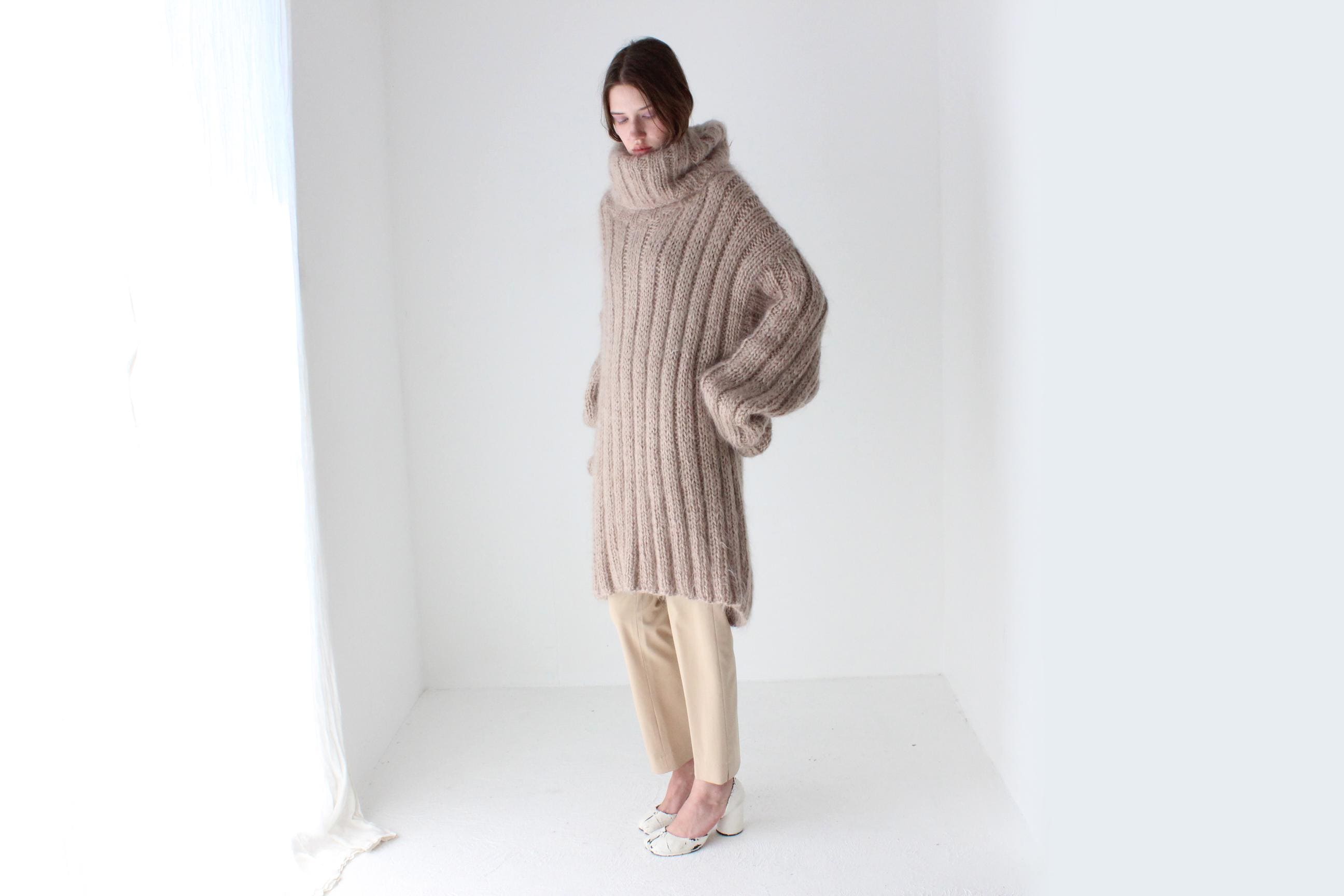 Amazing Hand Knit Wool & Mohair Chunky Beige Sweater