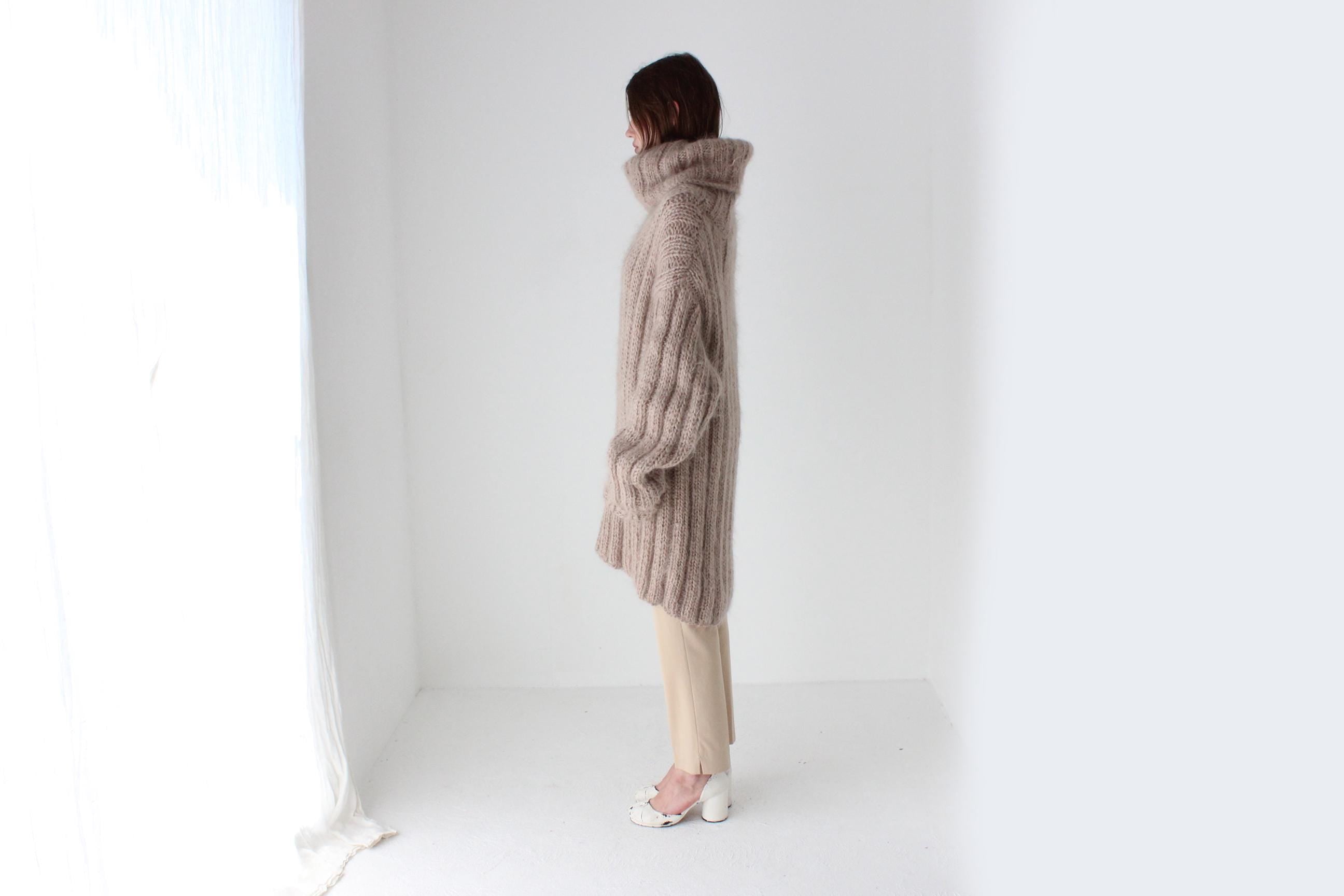 Amazing Hand Knit Wool & Mohair Chunky Beige Sweater
