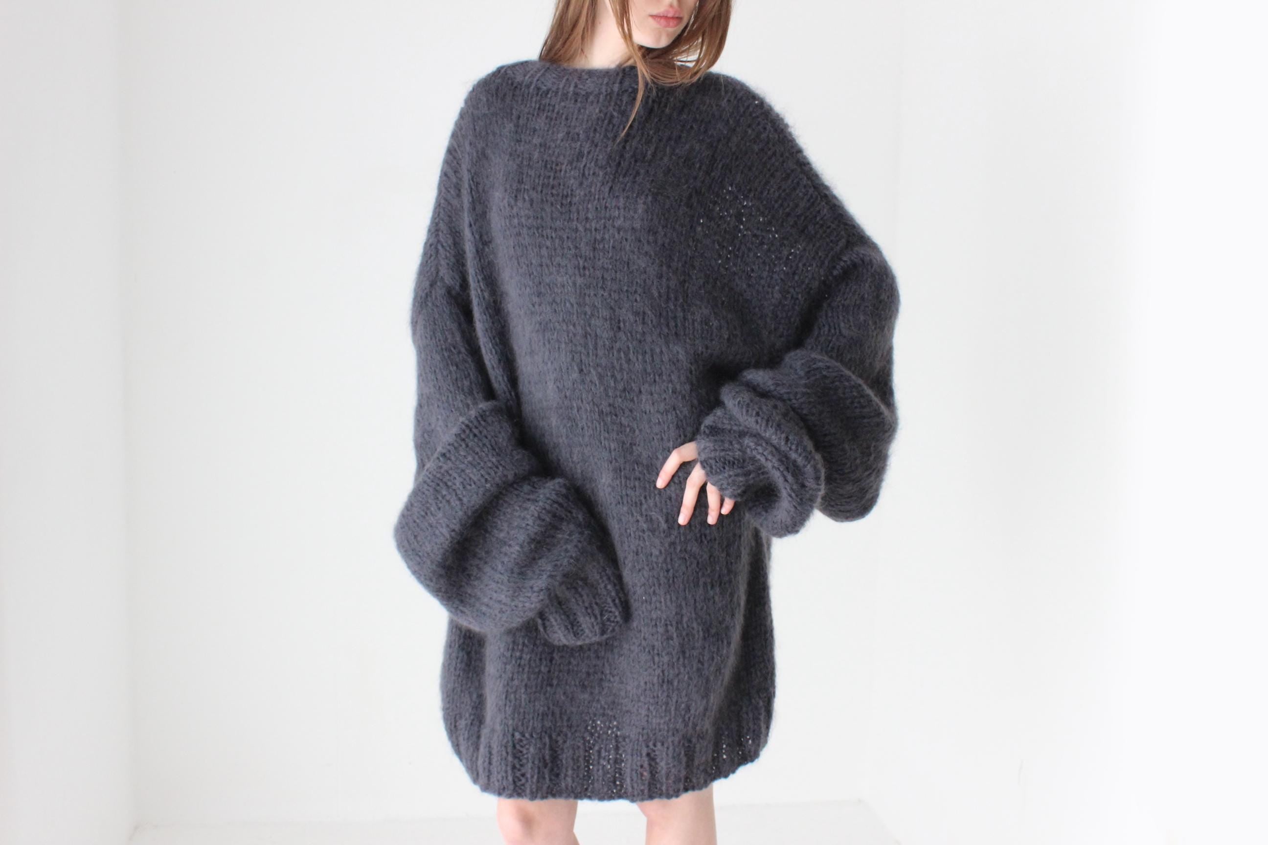 Hand Knit Wool Charcoal Grey Oversized Unisex Sweater w/ Detachable Collar / Hood