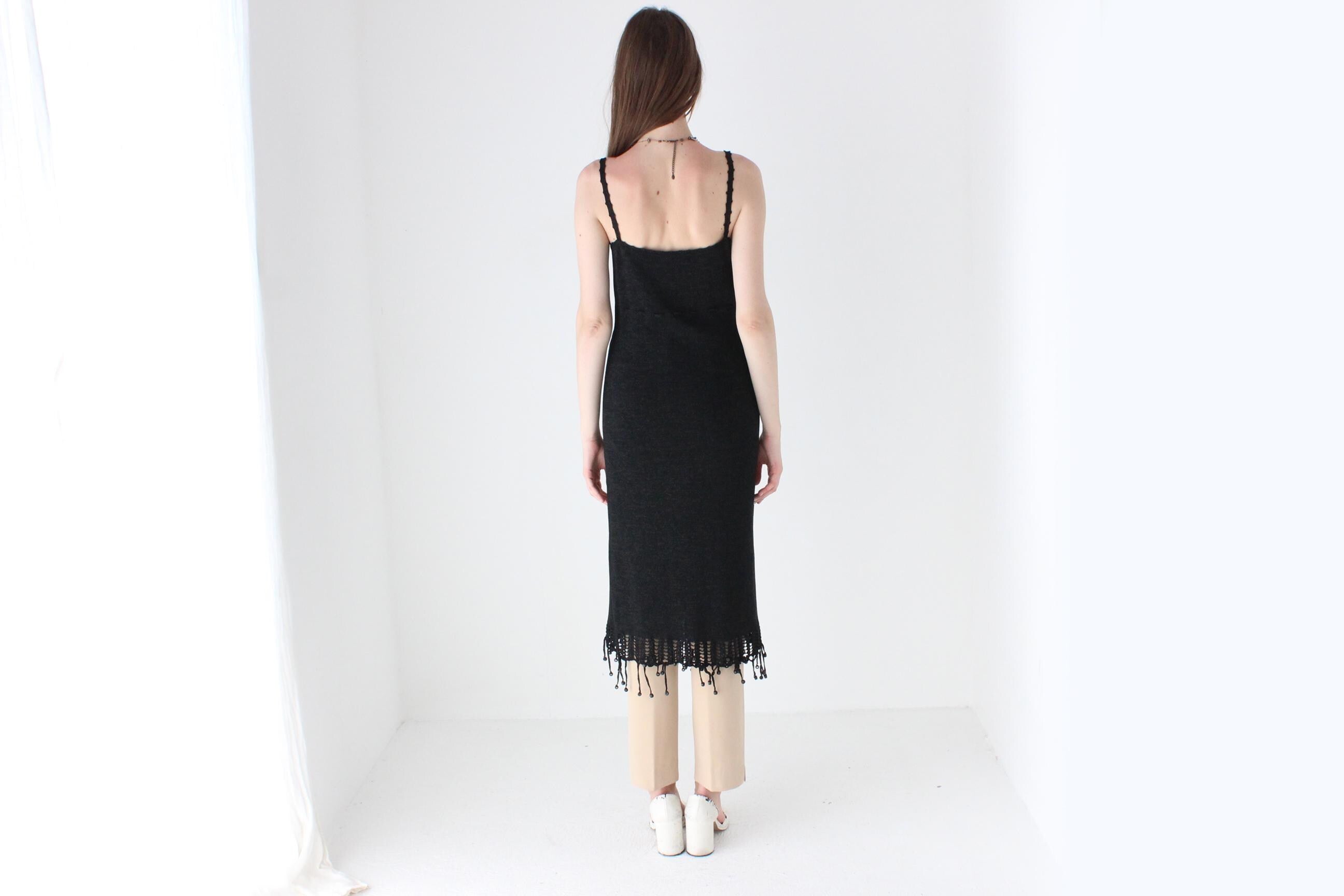 90s Chic Lurex Knit Fitted Dress w/ Beaded Tassel Fringe