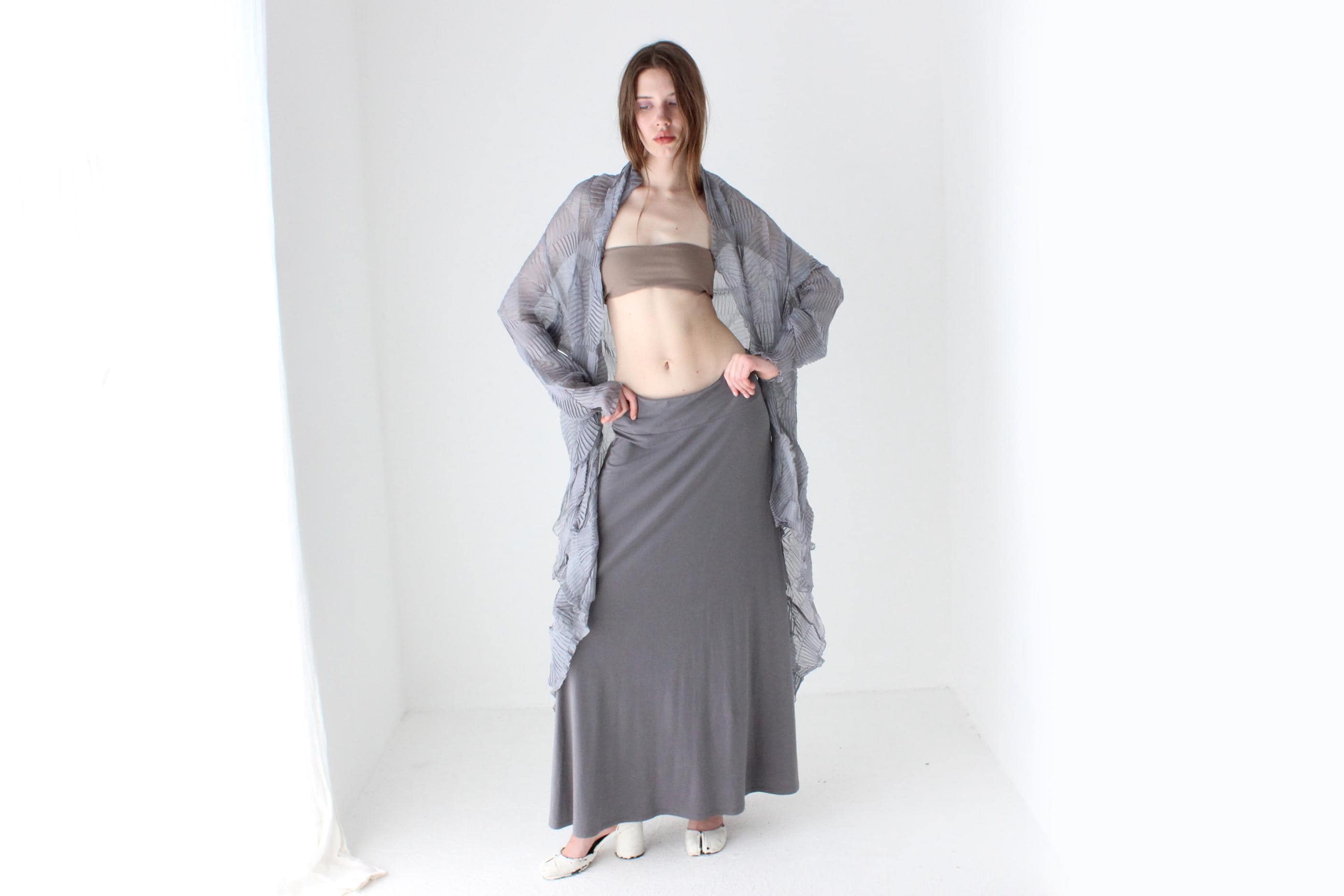 2000s Sheer Textured Origami Plisse Duster Jacket
