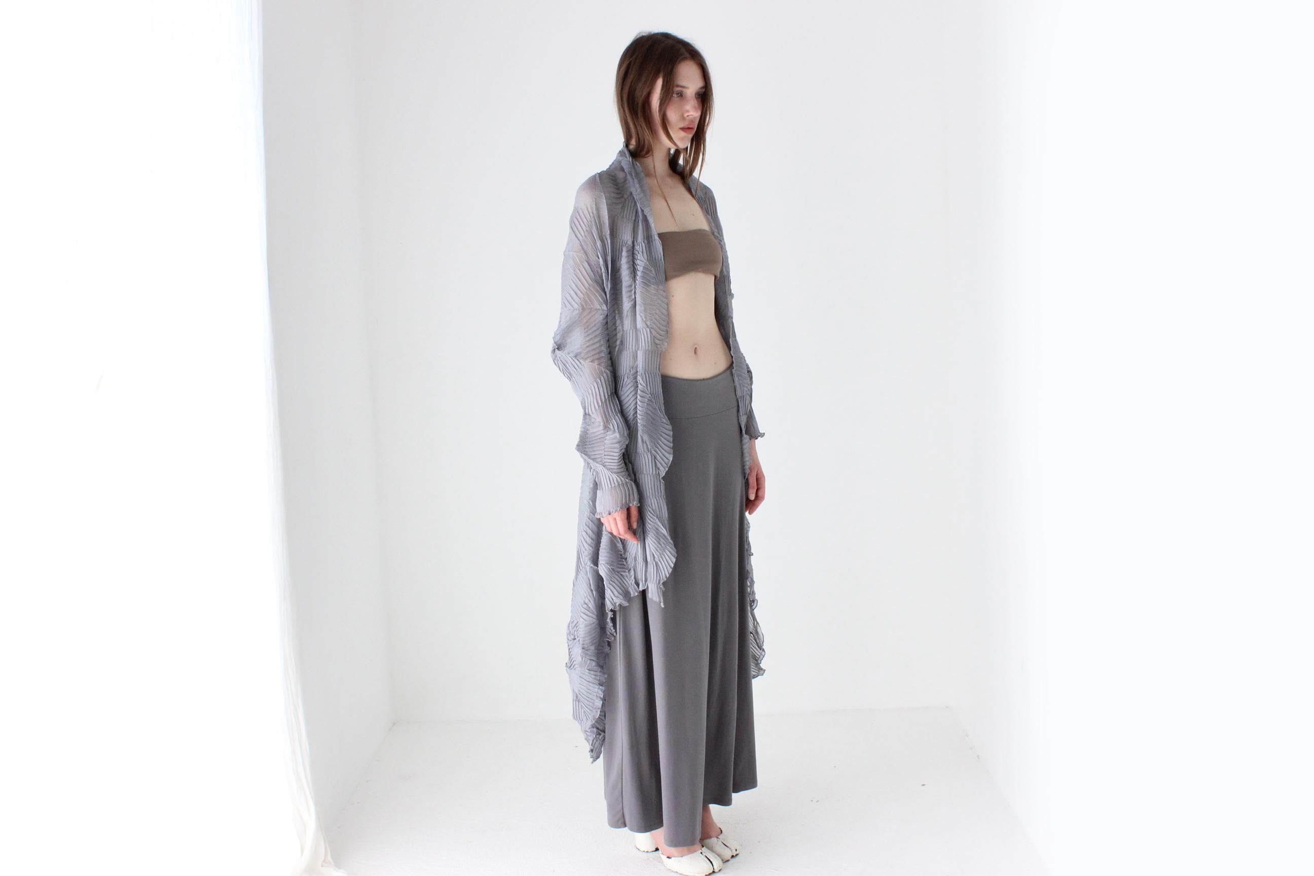 2000s Sheer Textured Origami Plisse Duster Jacket