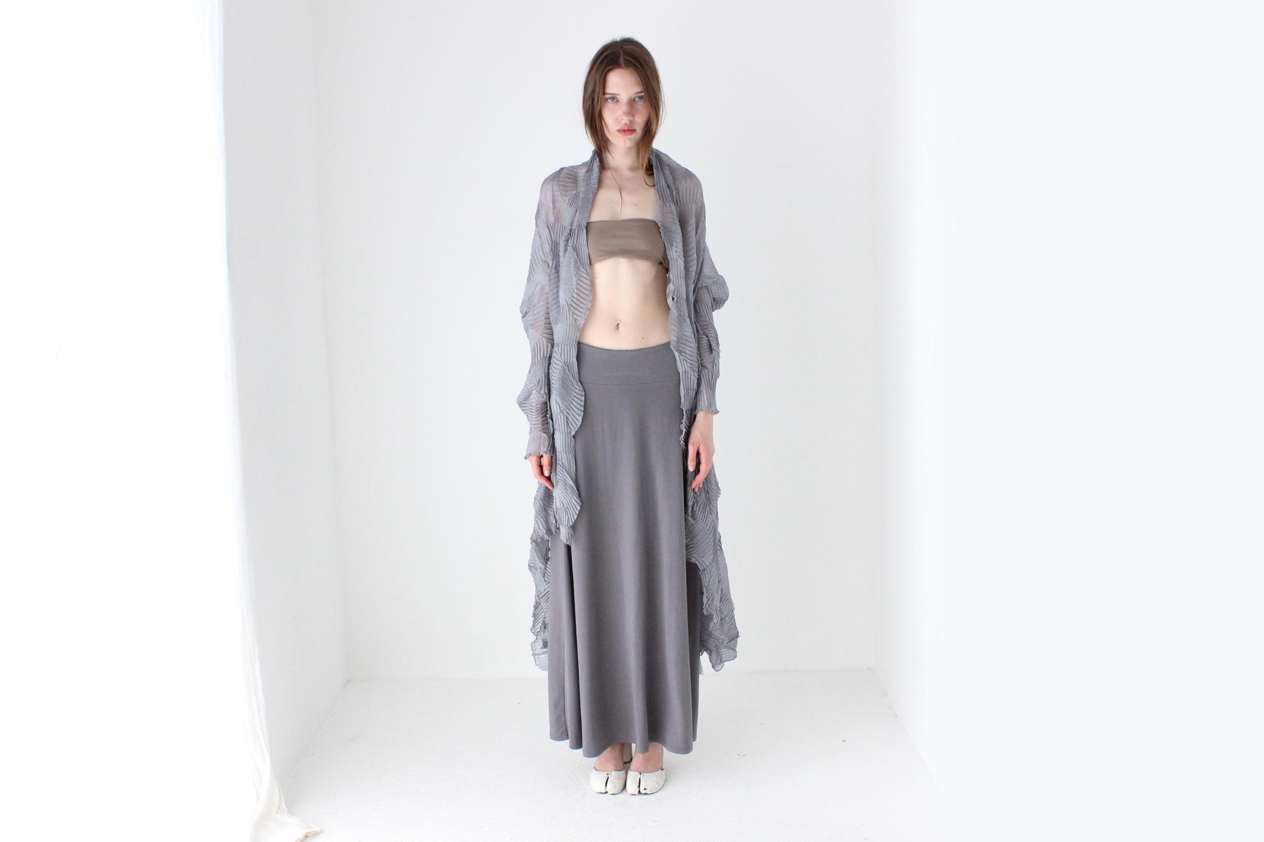 2000s Sheer Textured Origami Plisse Duster Jacket