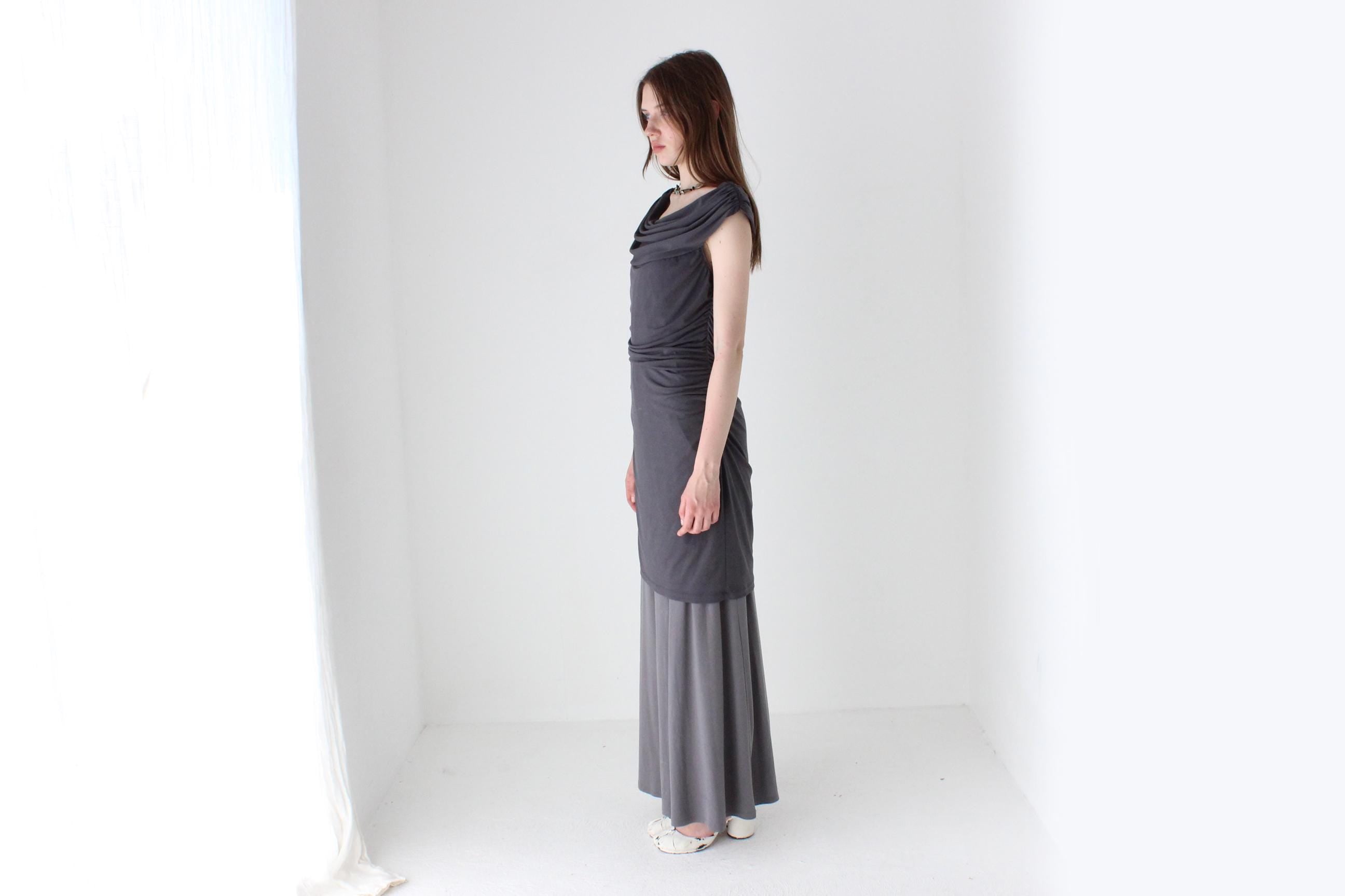 Y2K Stretch Ruched Grey Layering Dress