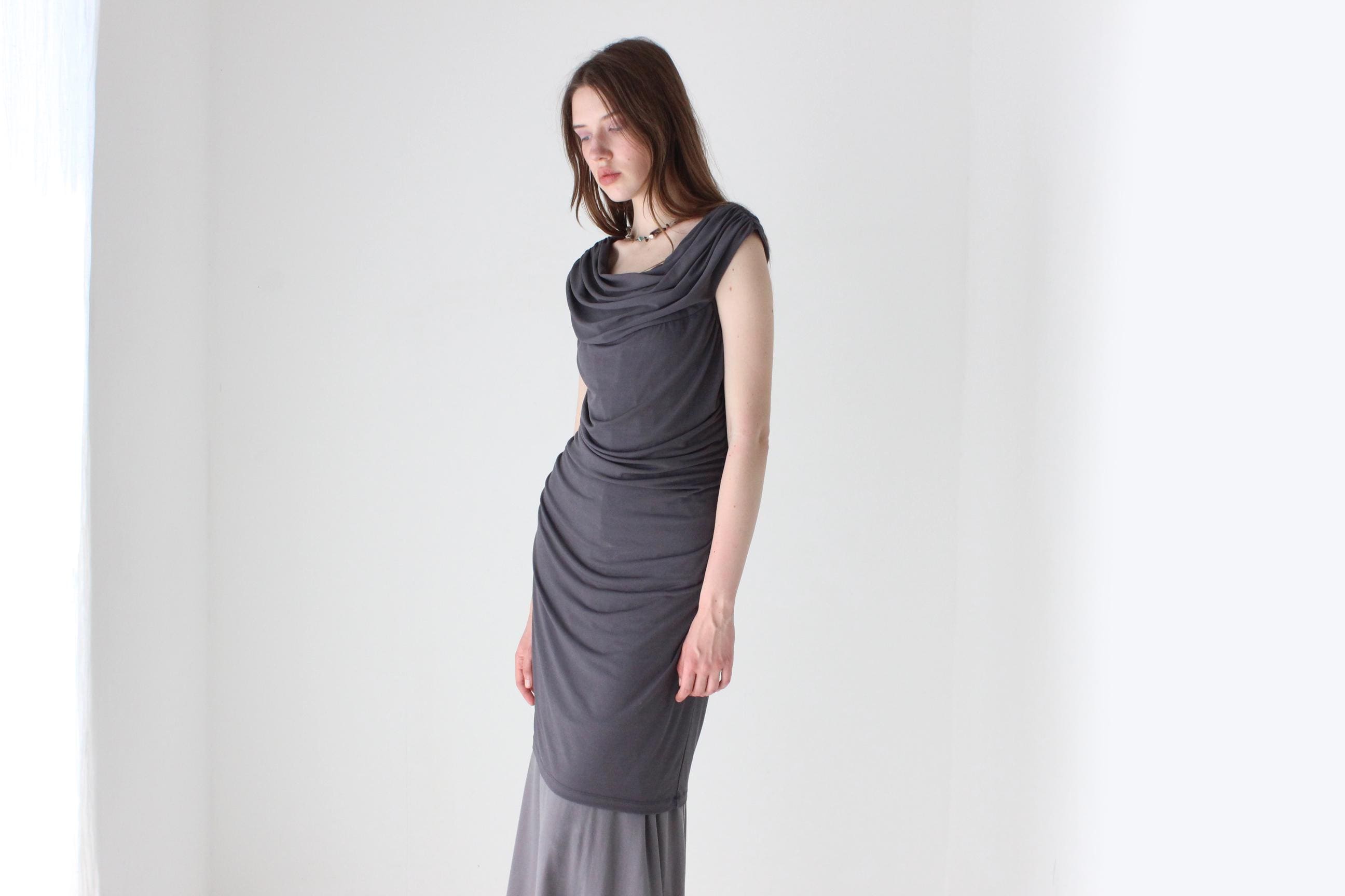 Y2K Stretch Ruched Grey Layering Dress