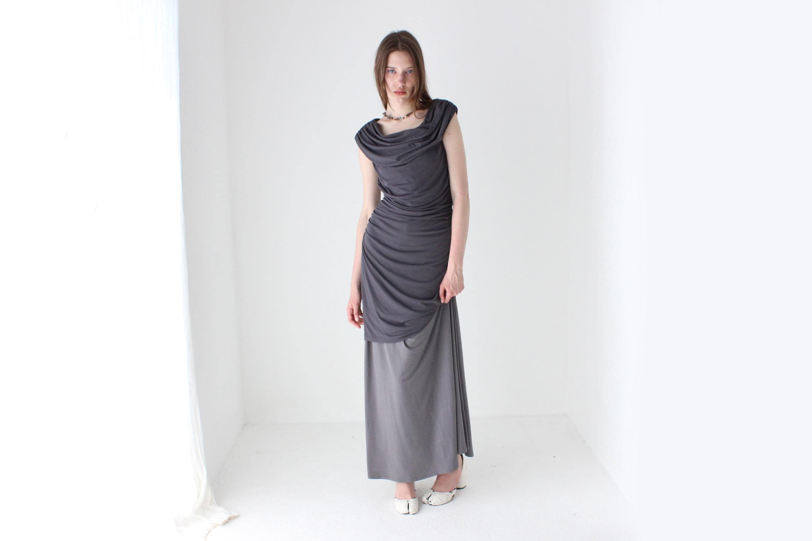 Y2K Stretch Ruched Grey Layering Dress