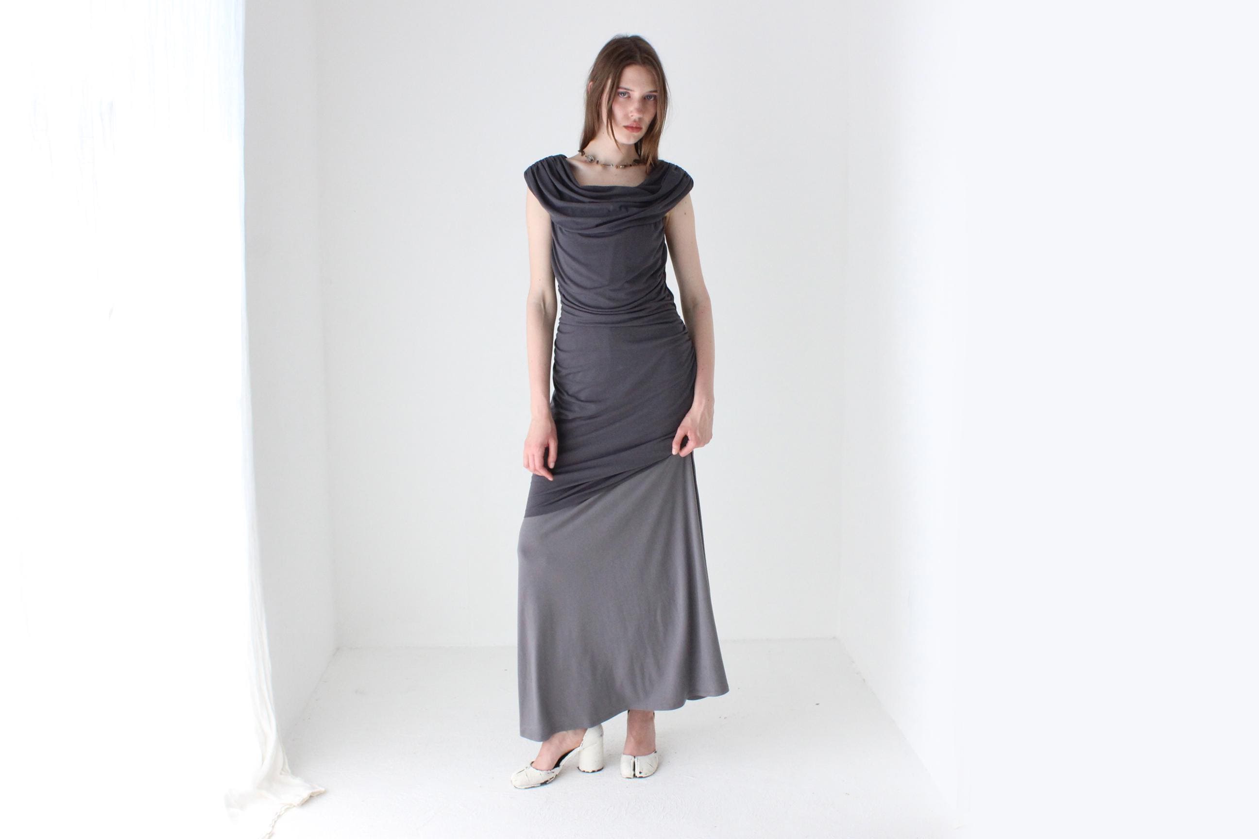 Y2K Stretch Ruched Grey Layering Dress
