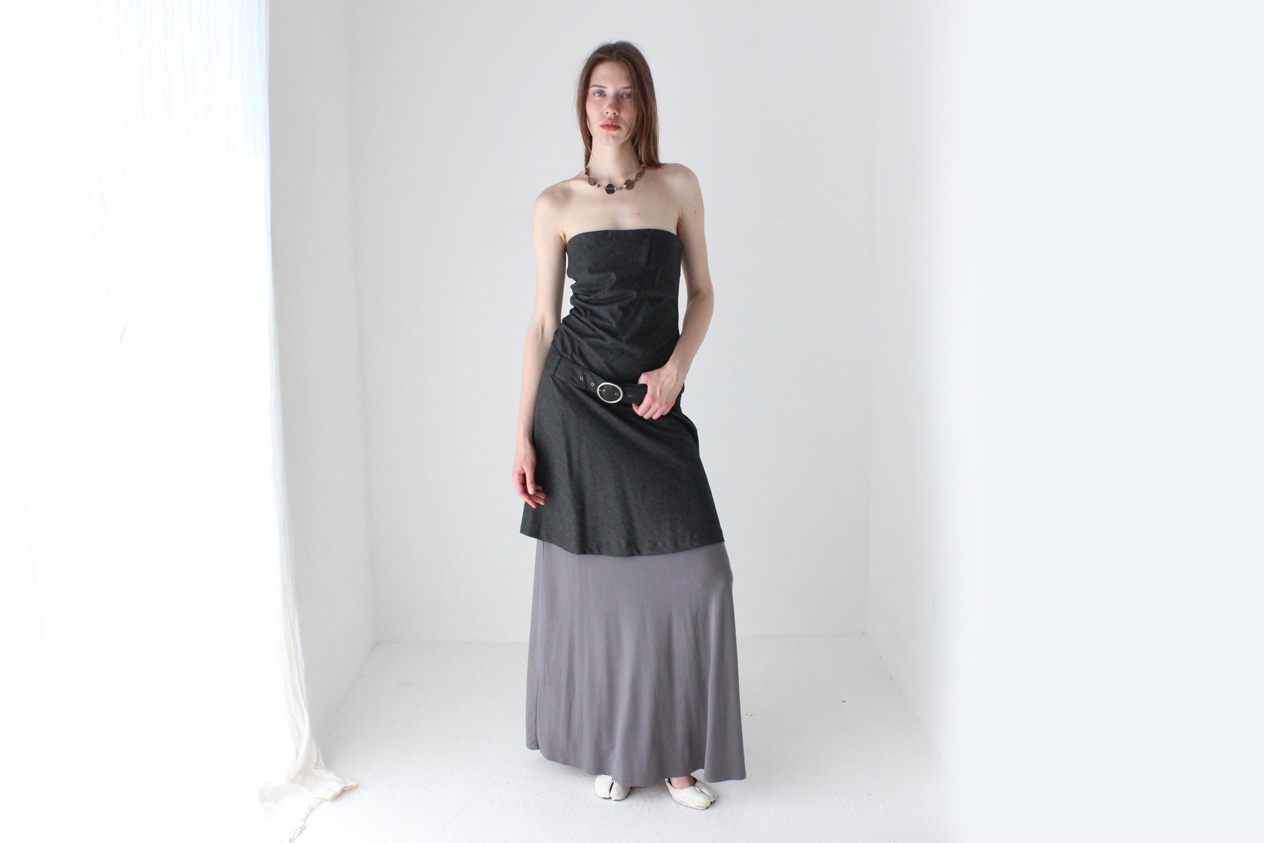 90s European 'Madrilena' Grey Woven Strapless Belted Mini
