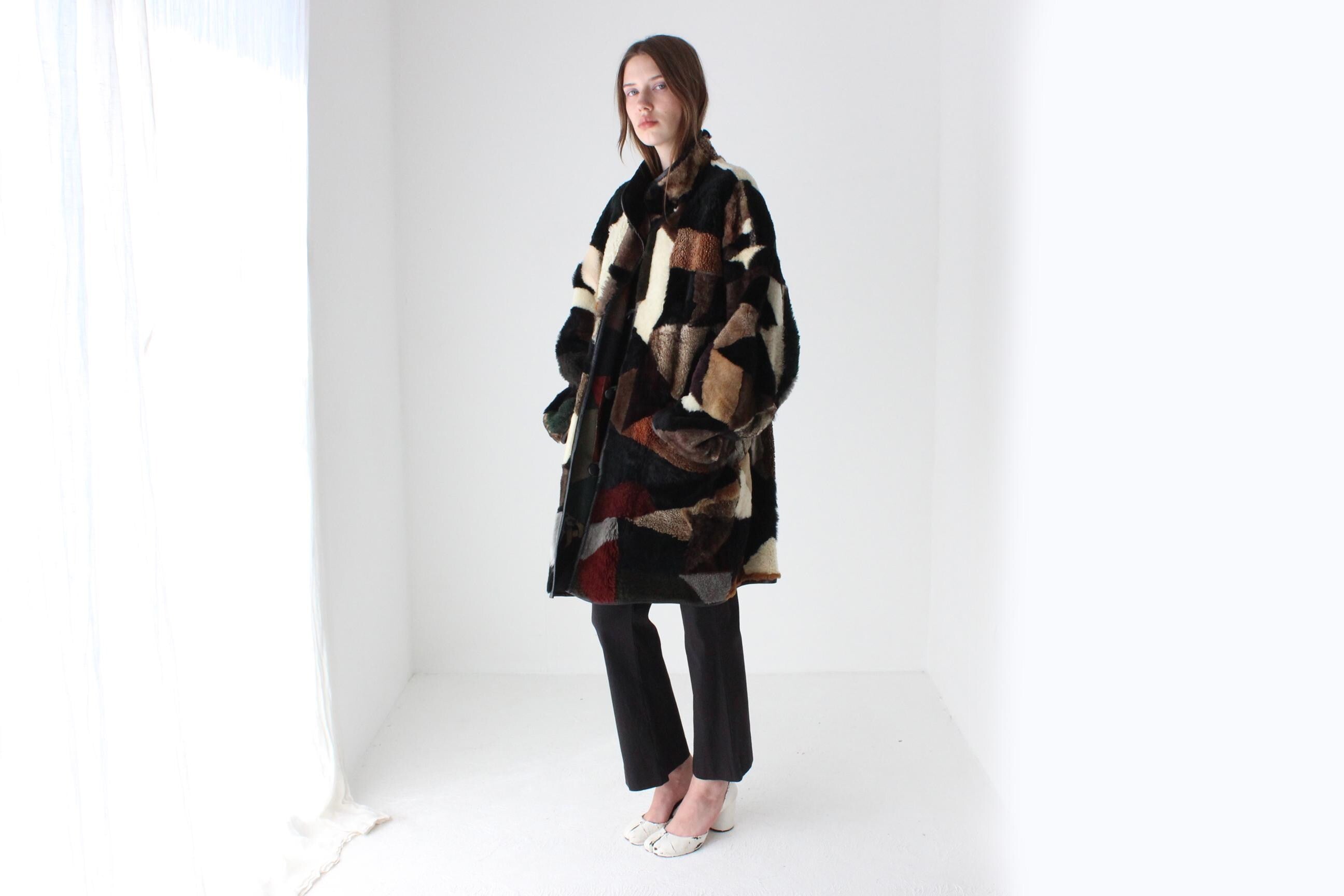 80s Patchwork Shearling & Suede REVERSIBLE Leather Coat