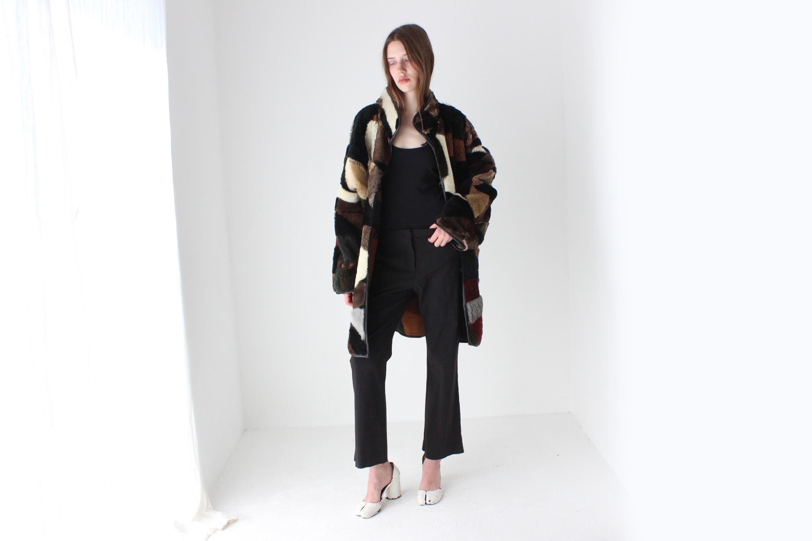 80s Patchwork Shearling & Suede REVERSIBLE Leather Coat