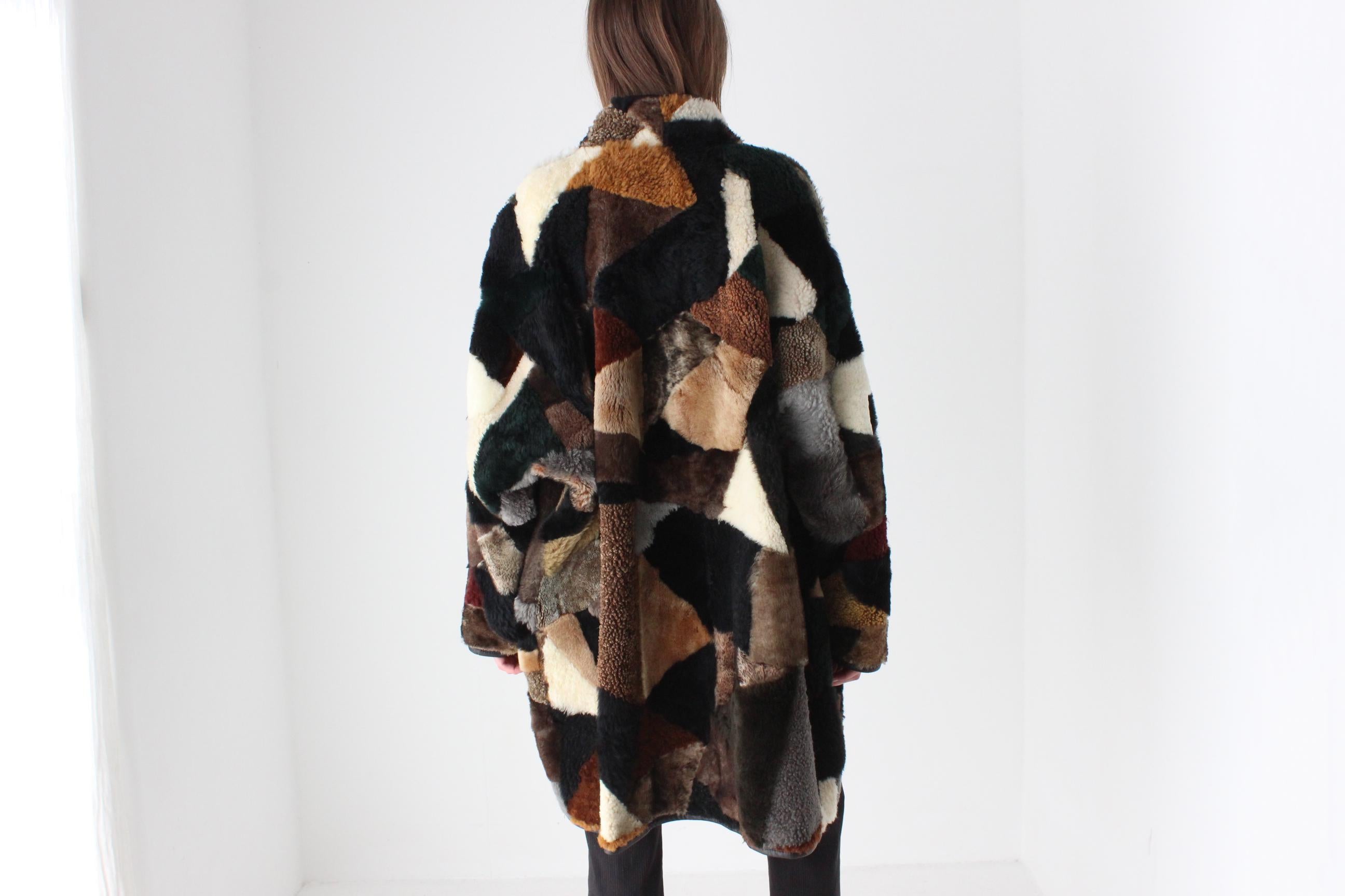 80s Patchwork Shearling & Suede REVERSIBLE Leather Coat