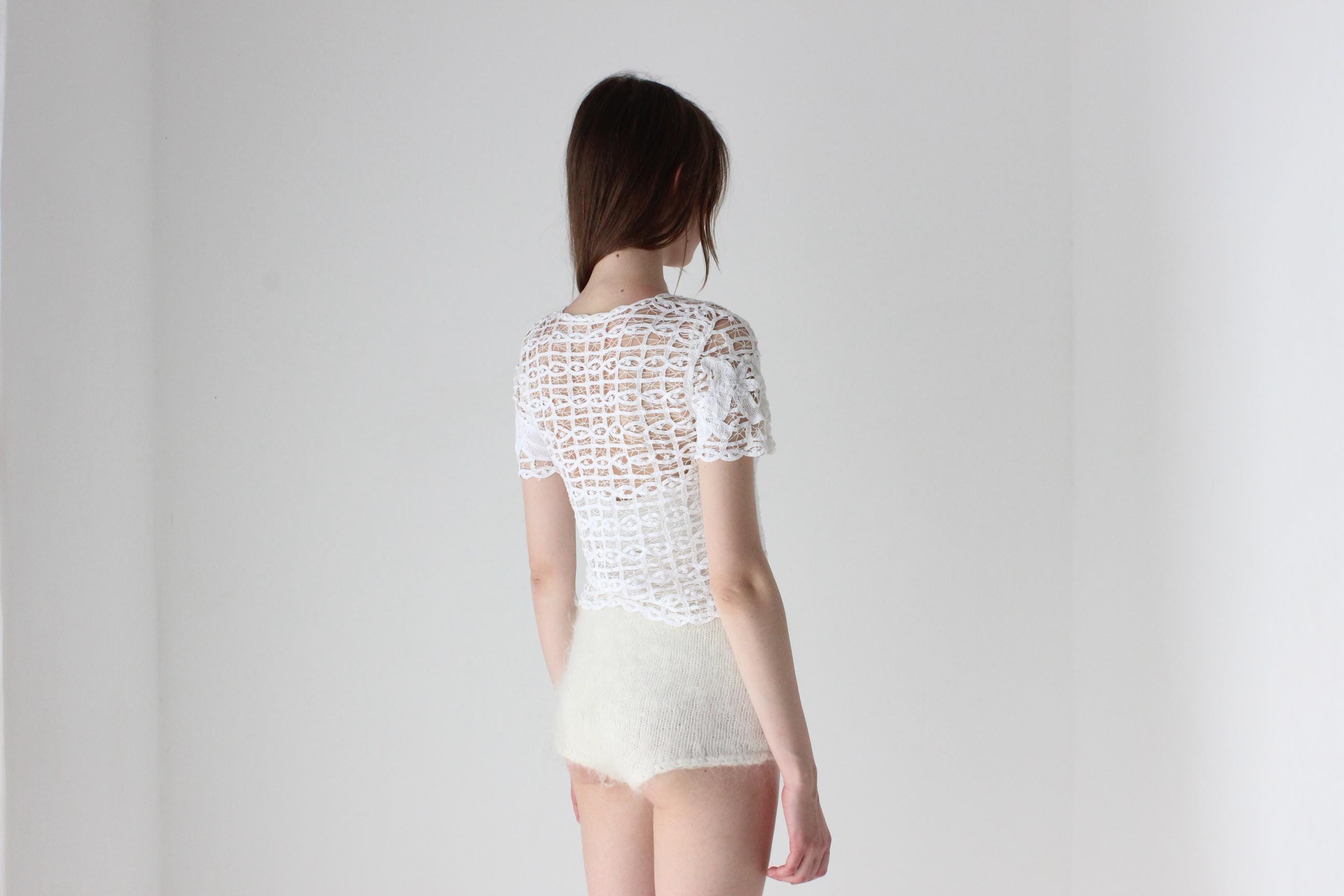Ivory Hand Knit Angora & Mohair Hotpants